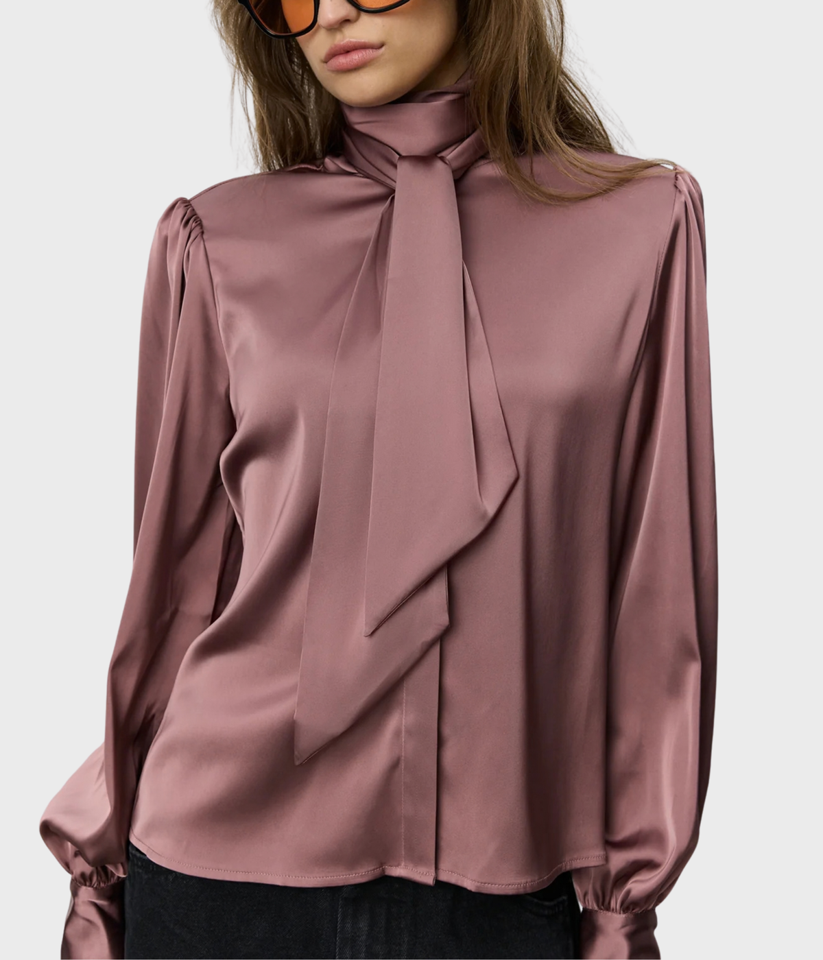 Carinasw Balloon Sleeve Satin Shirt (7172 Dusty Plum)