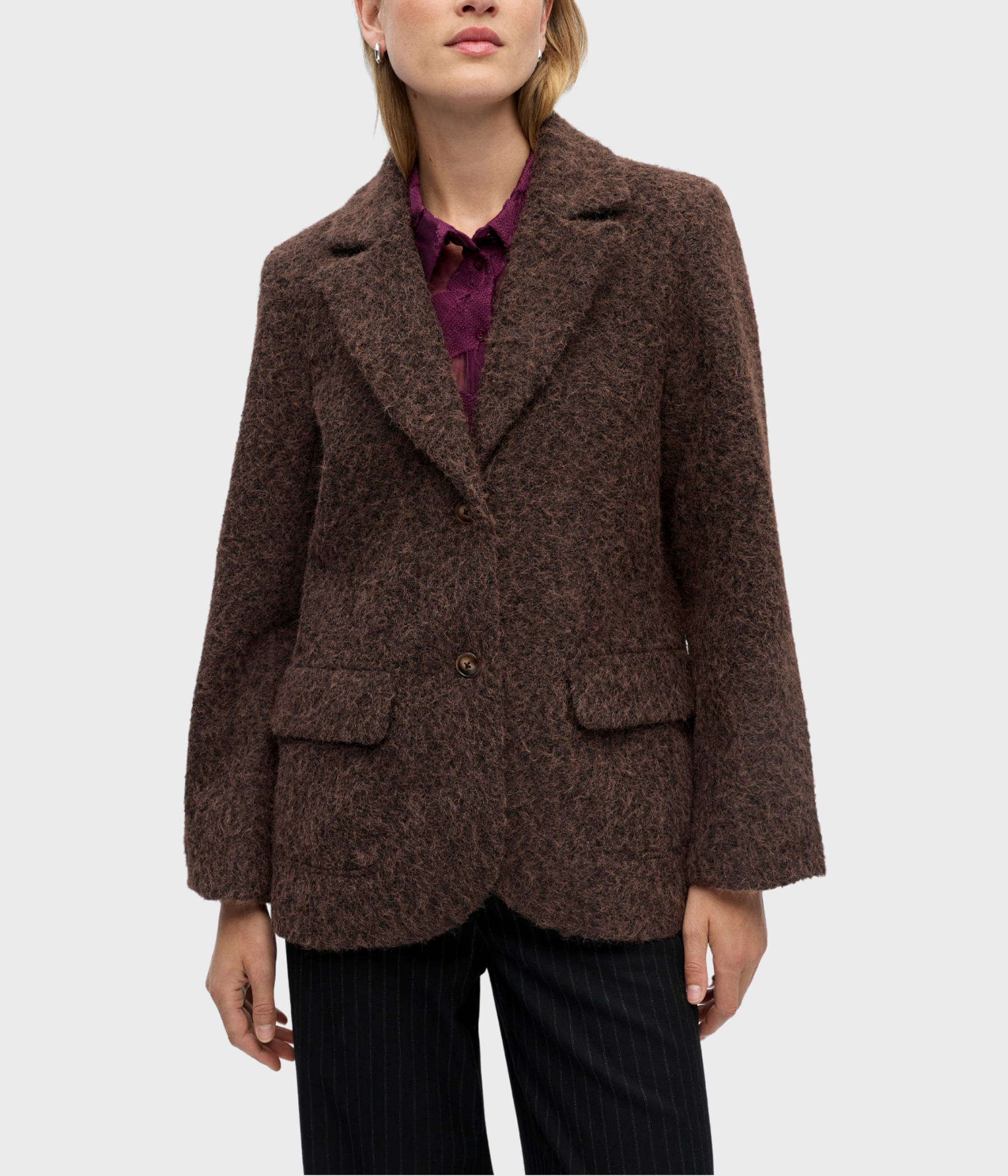 OBJCELINA L/S LO JACKET 140 (Seal Brown Detail:Black melange)