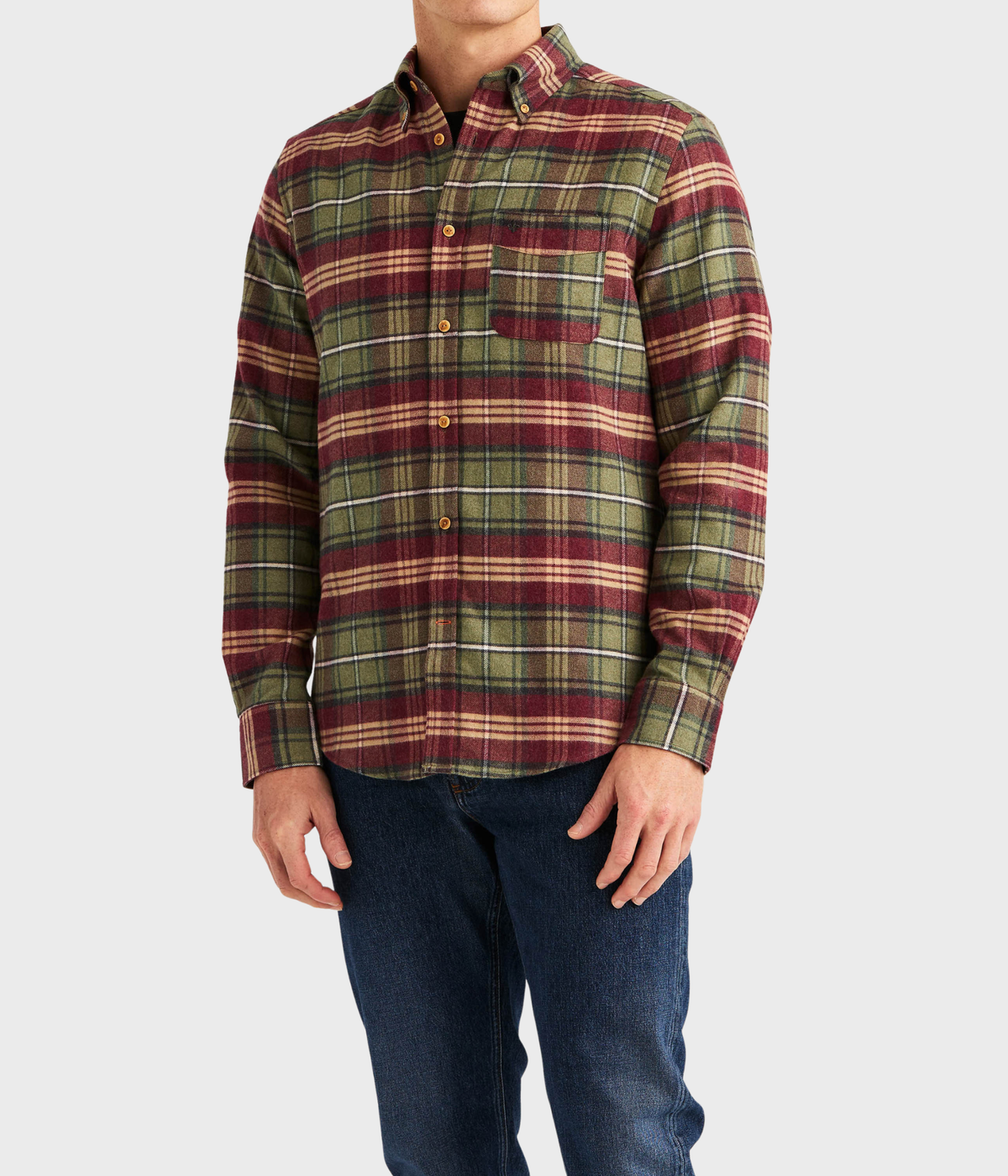 Flannel Big Check Shirt-Slim Fit (75 Olive)