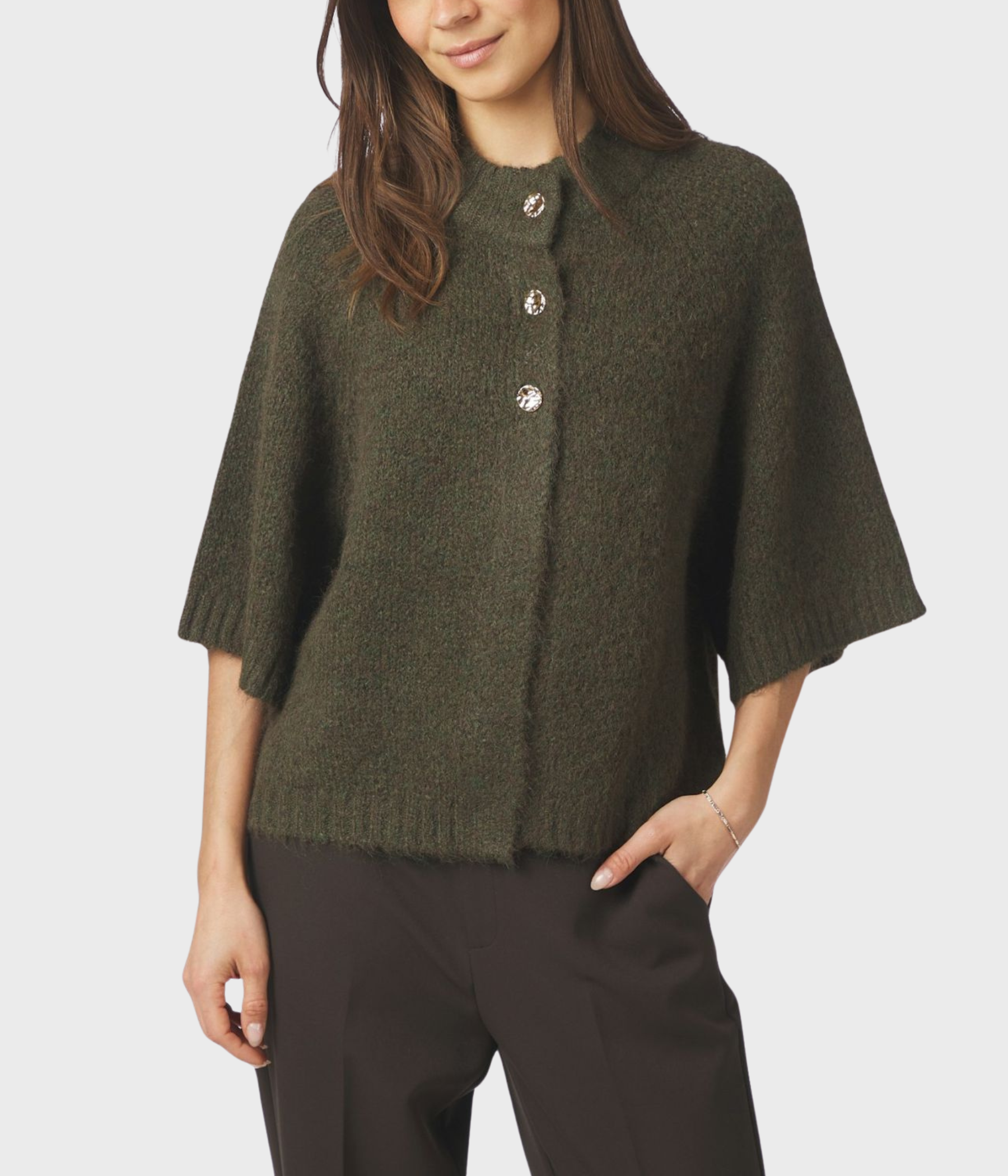 Benuta Fluffy Knit Cardigan. (Army)