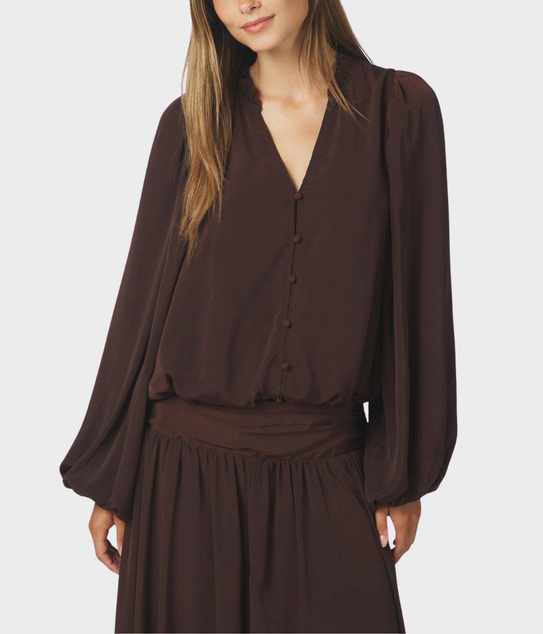 Vivette Woven Blouse (676 DARK BROWN)