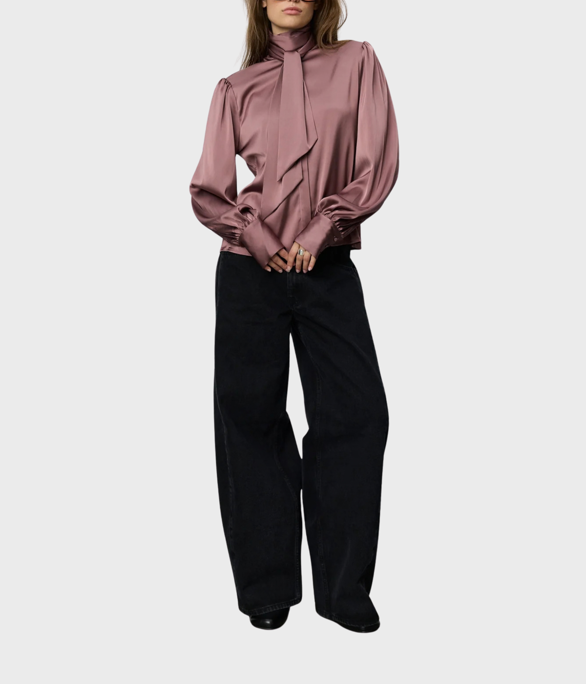 Carinasw Balloon Sleeve Satin Shirt (7172 Dusty Plum)