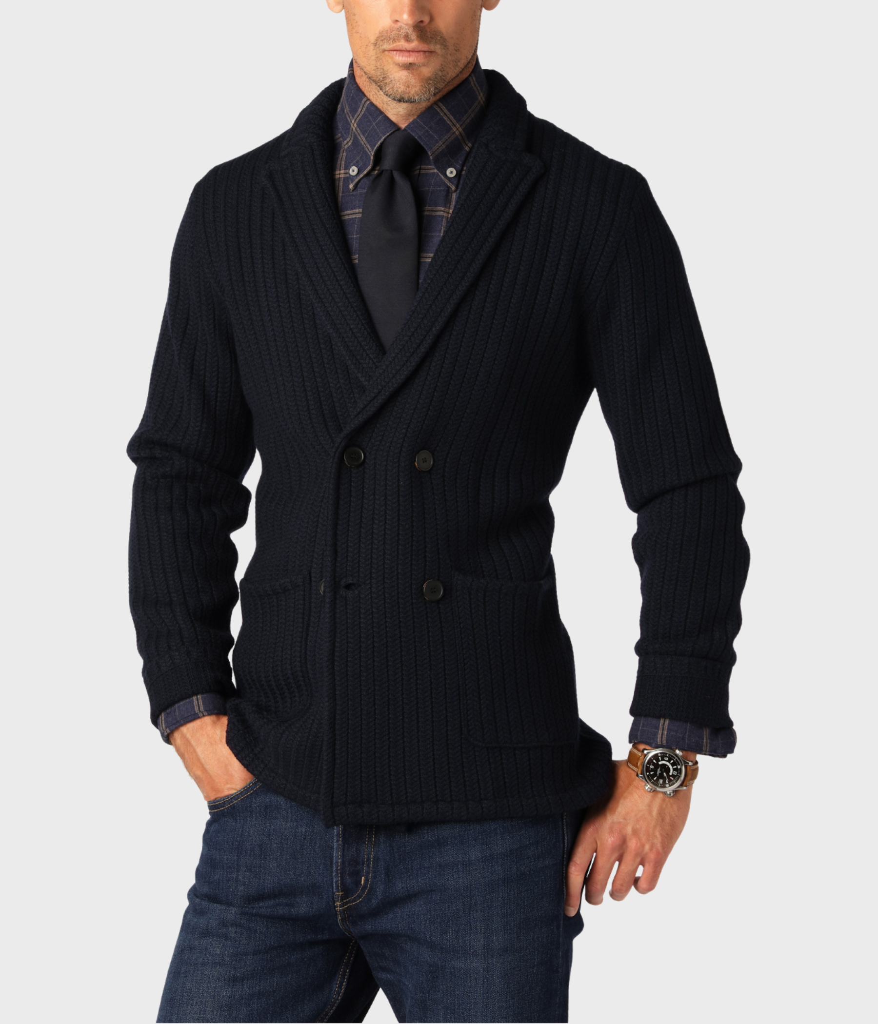 Merino Cable Blazer. (Navy)