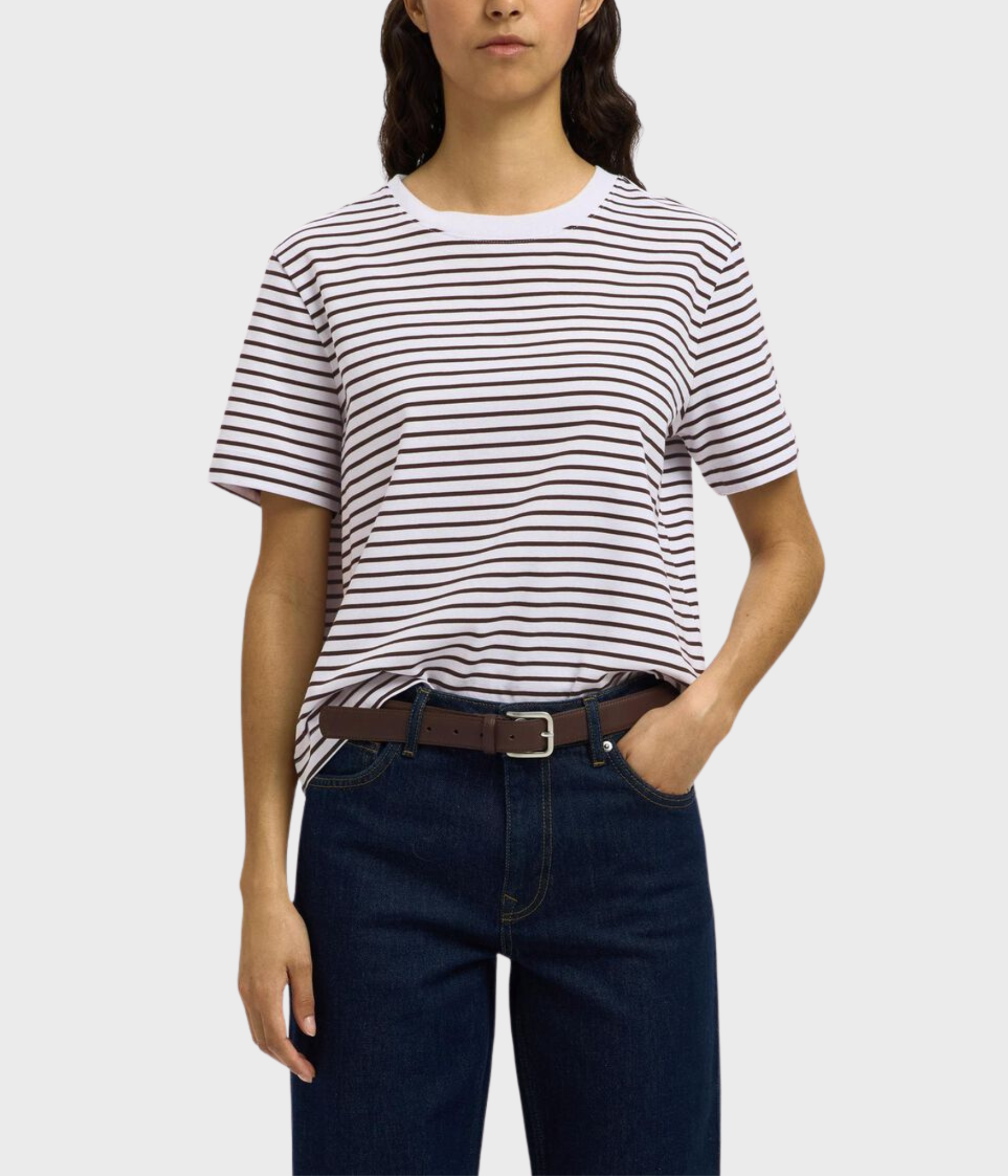 SLFESSENTIAL SS STRIPED BOXY TEE NOOS. (Delicioso Stripes:BRIGHT WHITE - THIN)