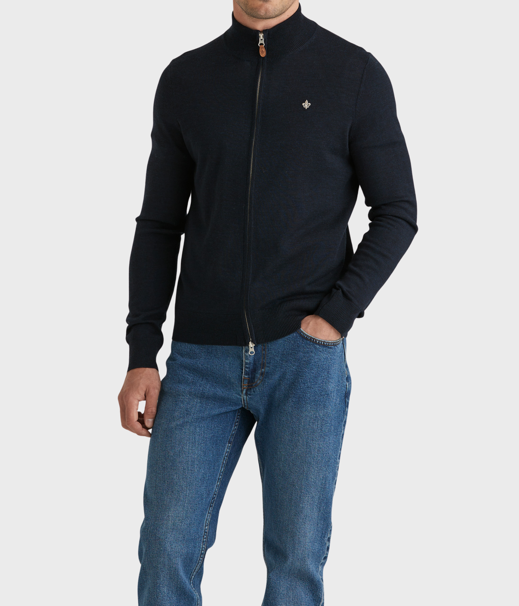 Merino Zip Cardigan. (60 Navy)
