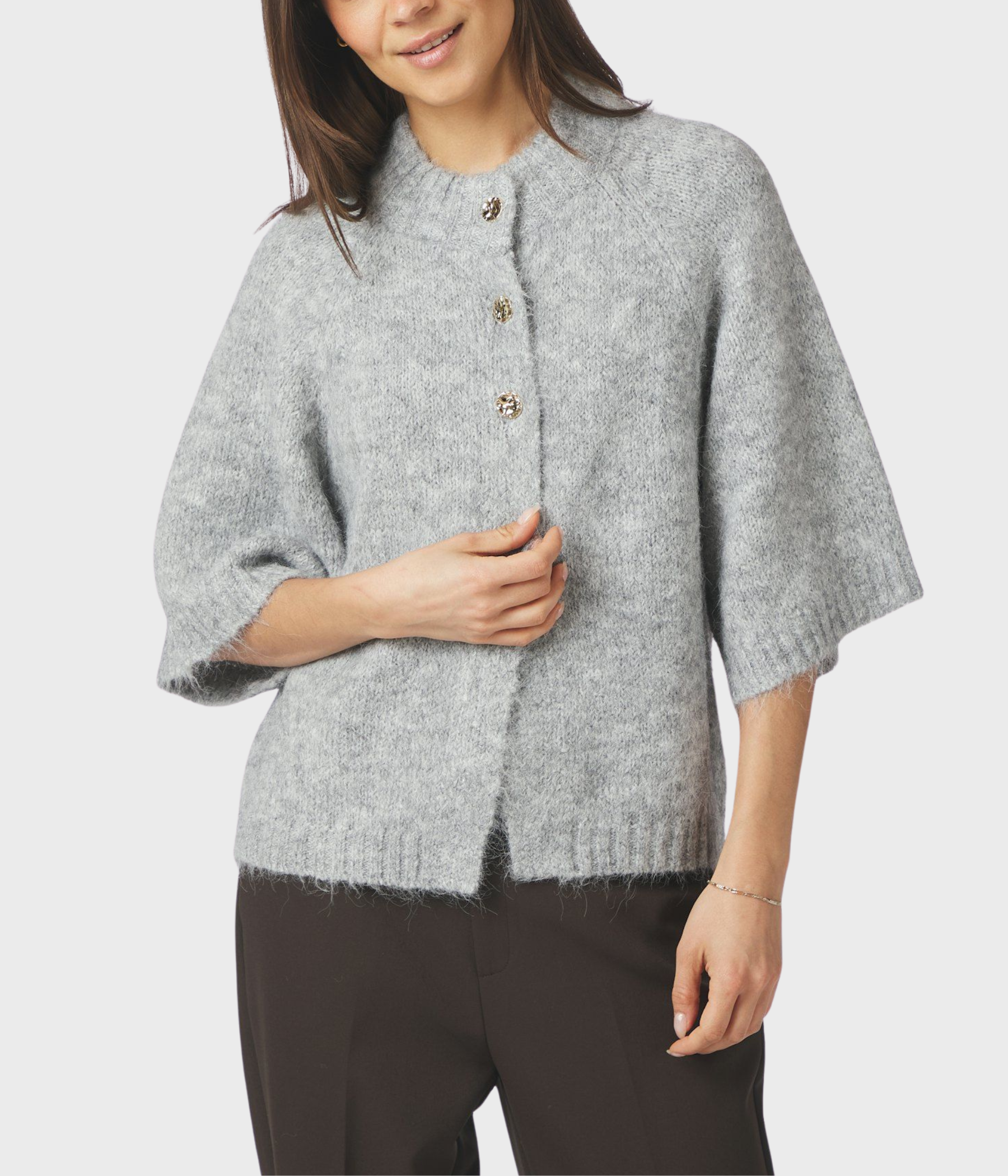 Benuta Fluffy Knit Cardigan. (Grey Melange)