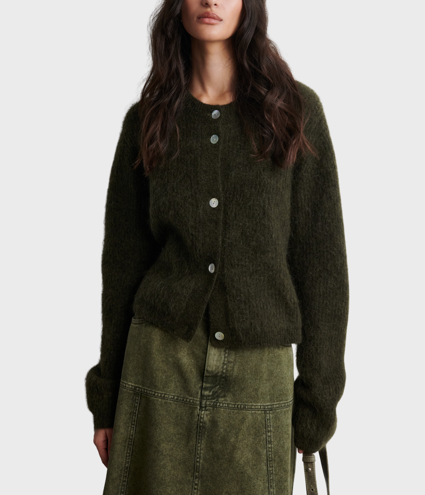 Andrea Knit Rib Ls Cardigan (Black Olive)