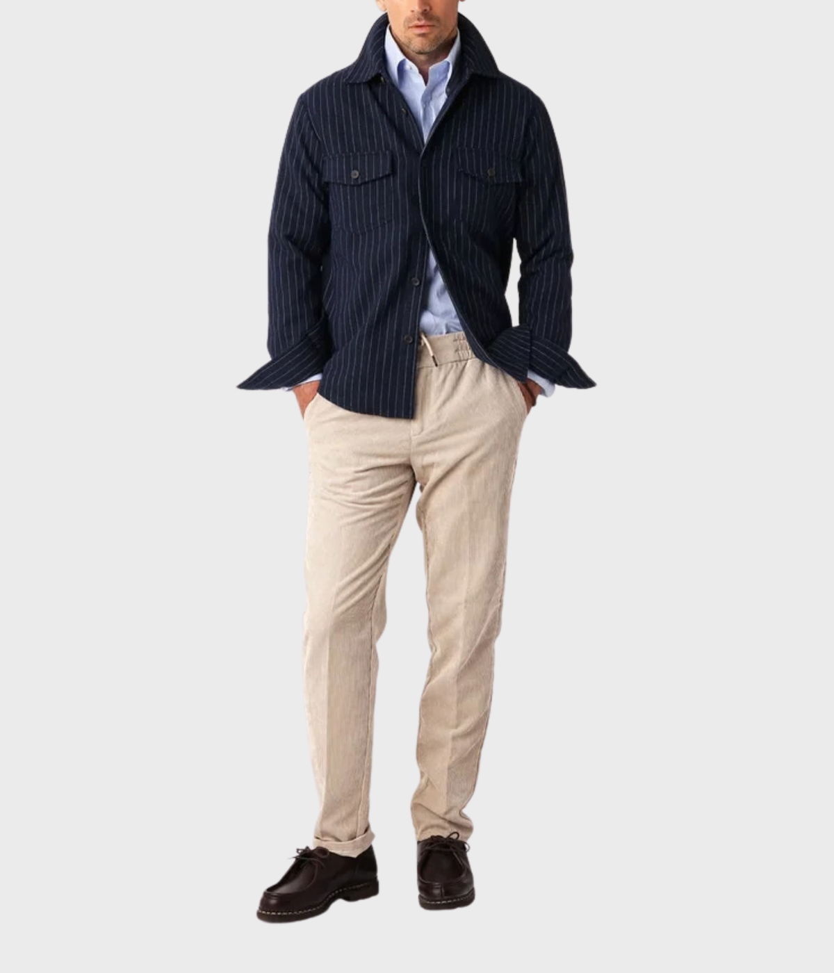Woven Overshirt (Navy Pinstripe)