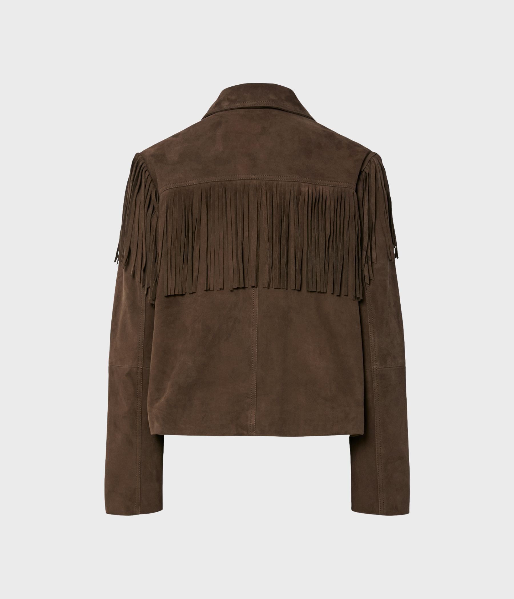 YASHANNAH LS SUEDE LEATHER FRINGE JACKET (Chocolate brown)