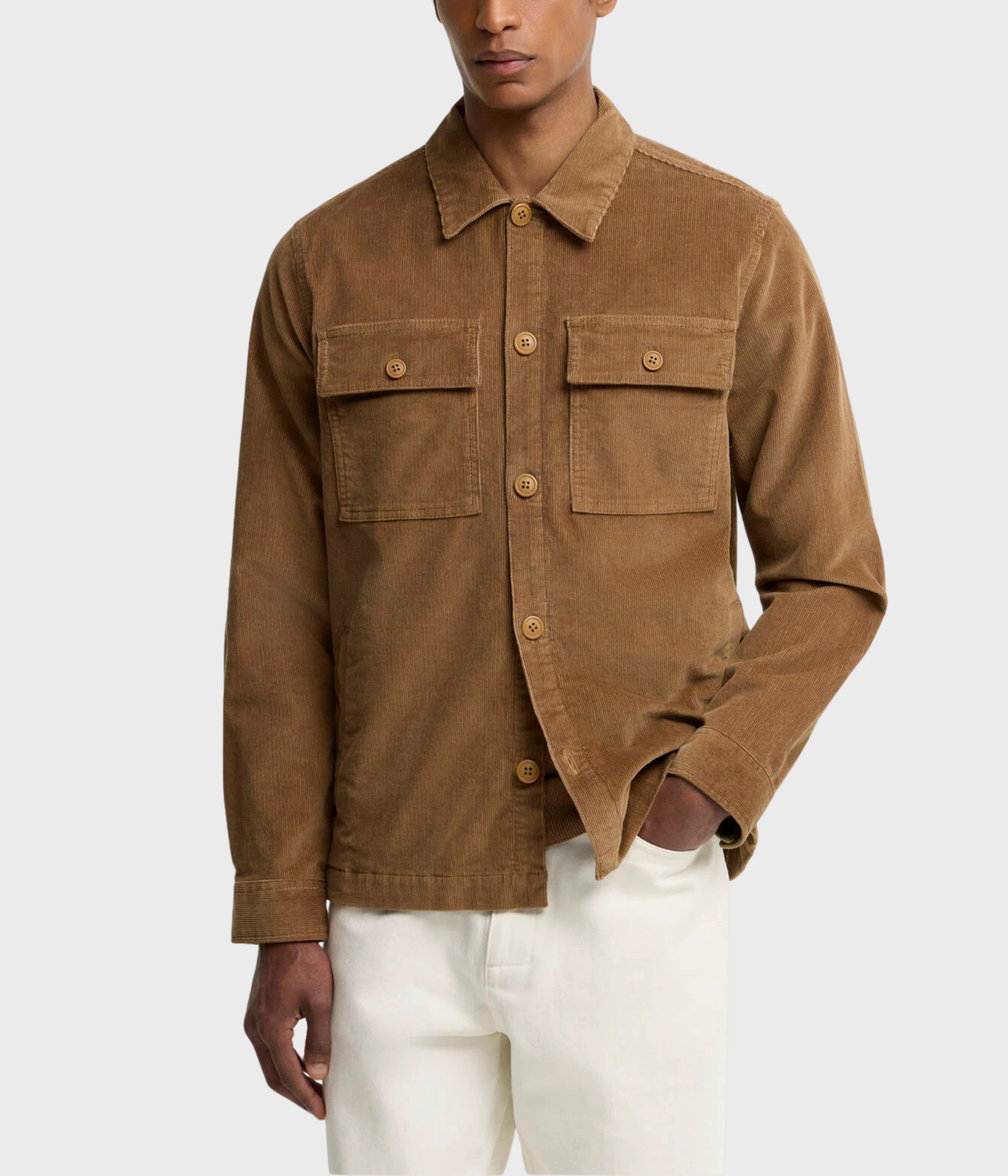 Barbour Tartan Trimmed Cord Overshirt (SN31 Sandstone)