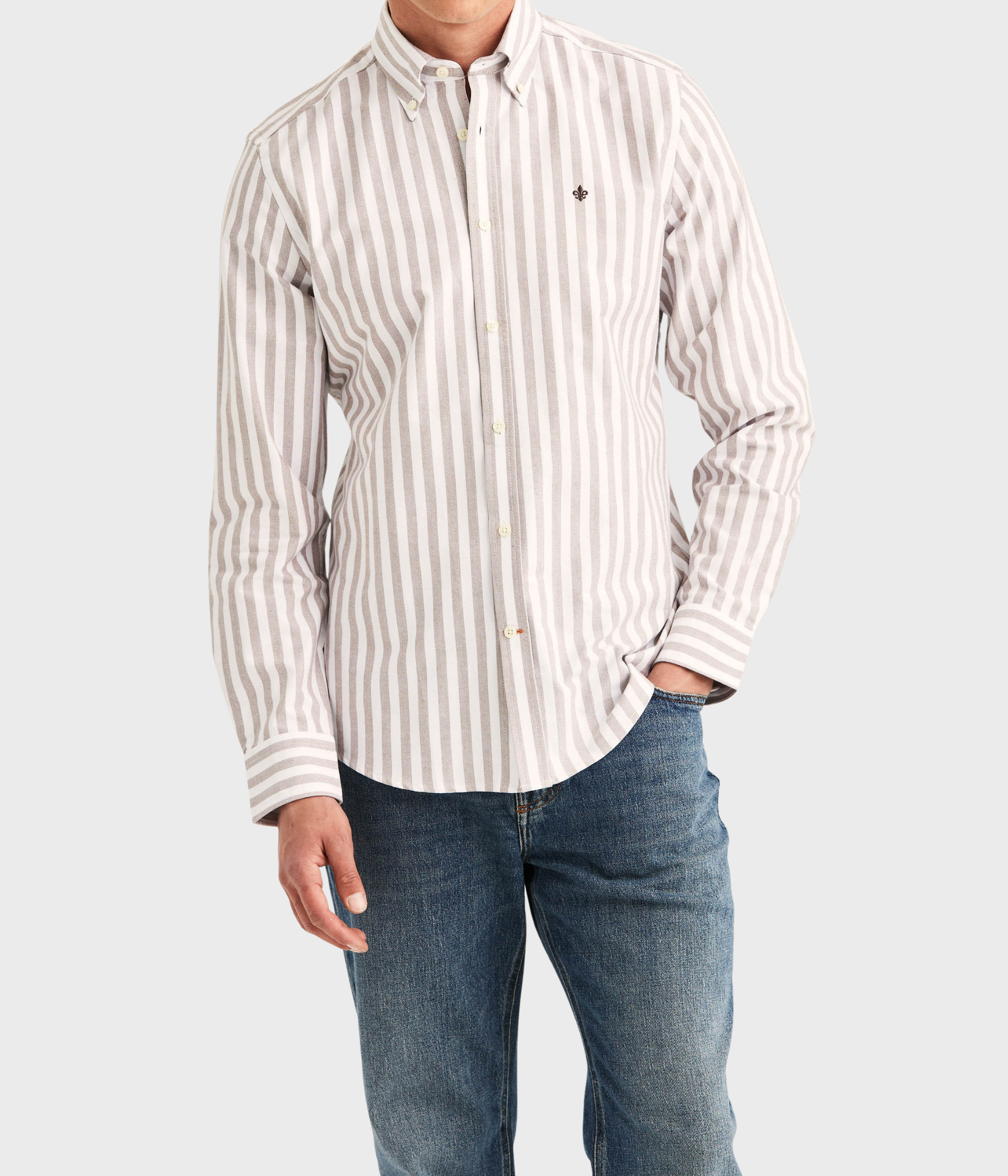Douglas Oxford Stripe Shirt-Slim Fit (80 Brown)