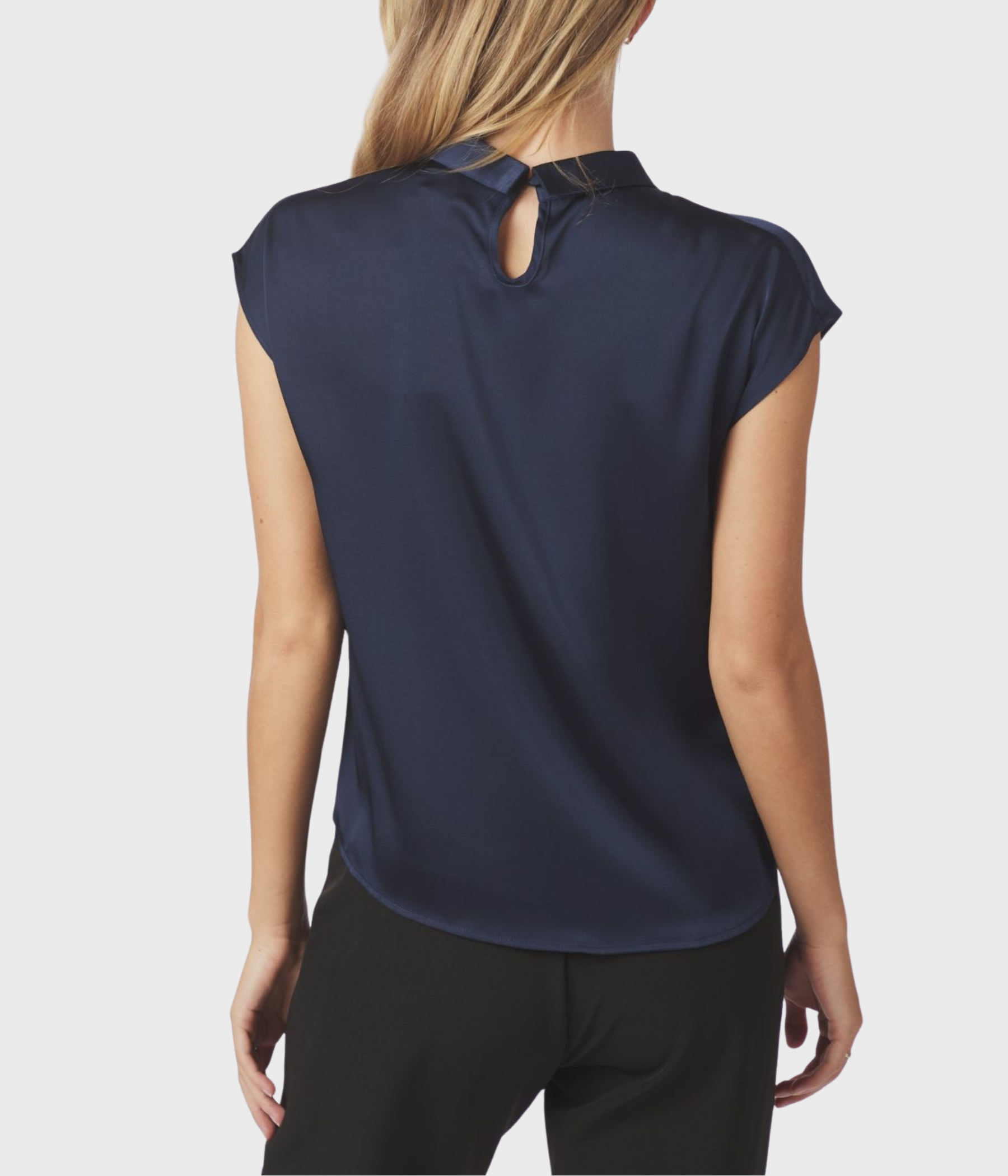 Fleur Drapy Satin Blouse (Navy)