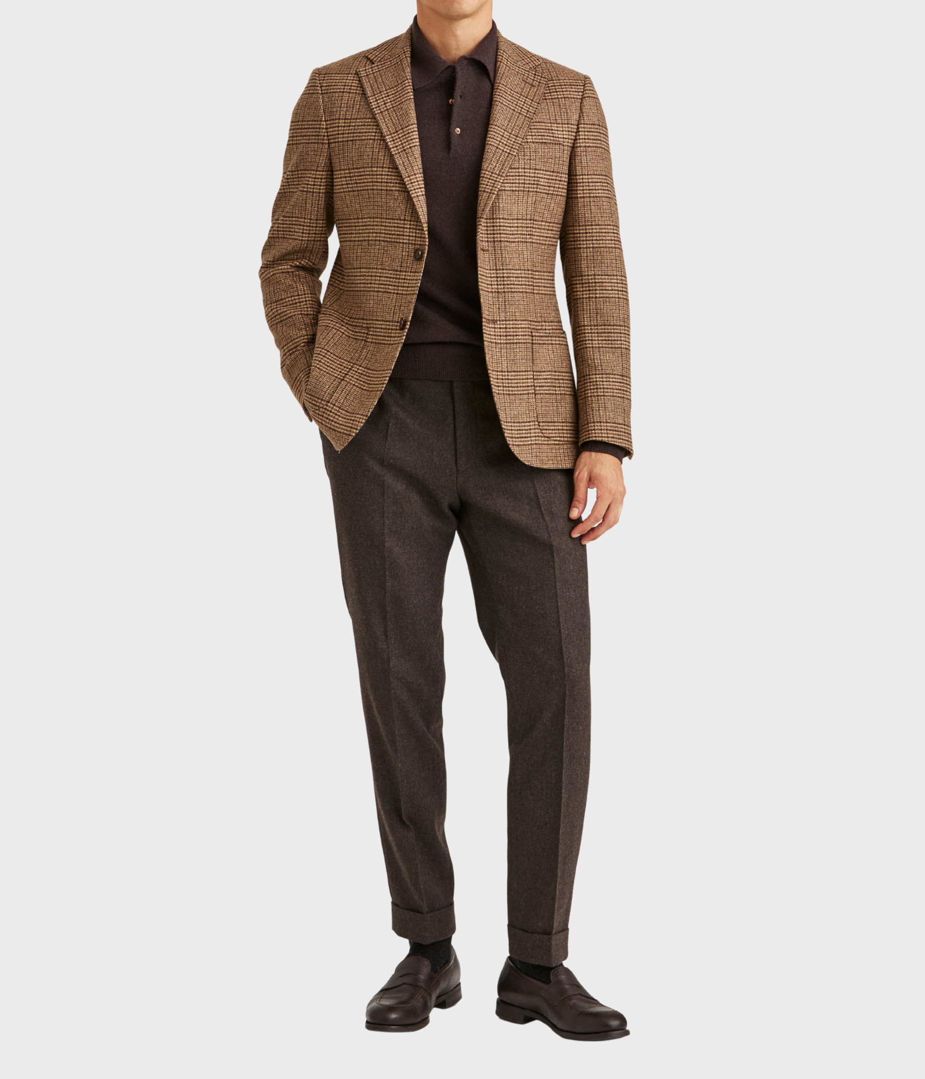 Wool Silk Check Jacket. (80 Brown)