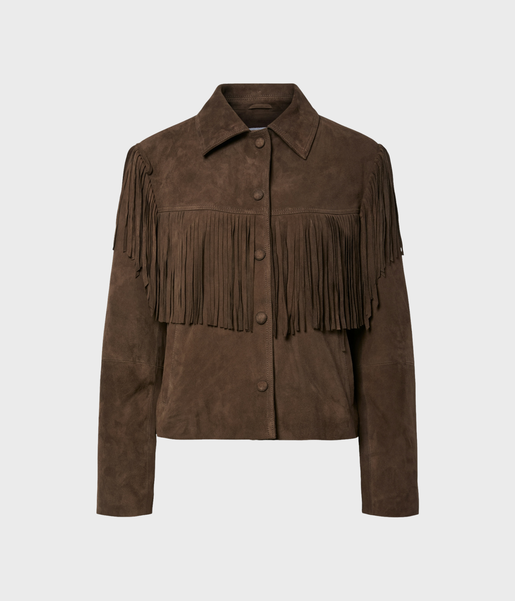 YASHANNAH LS SUEDE LEATHER FRINGE JACKET (Chocolate brown)
