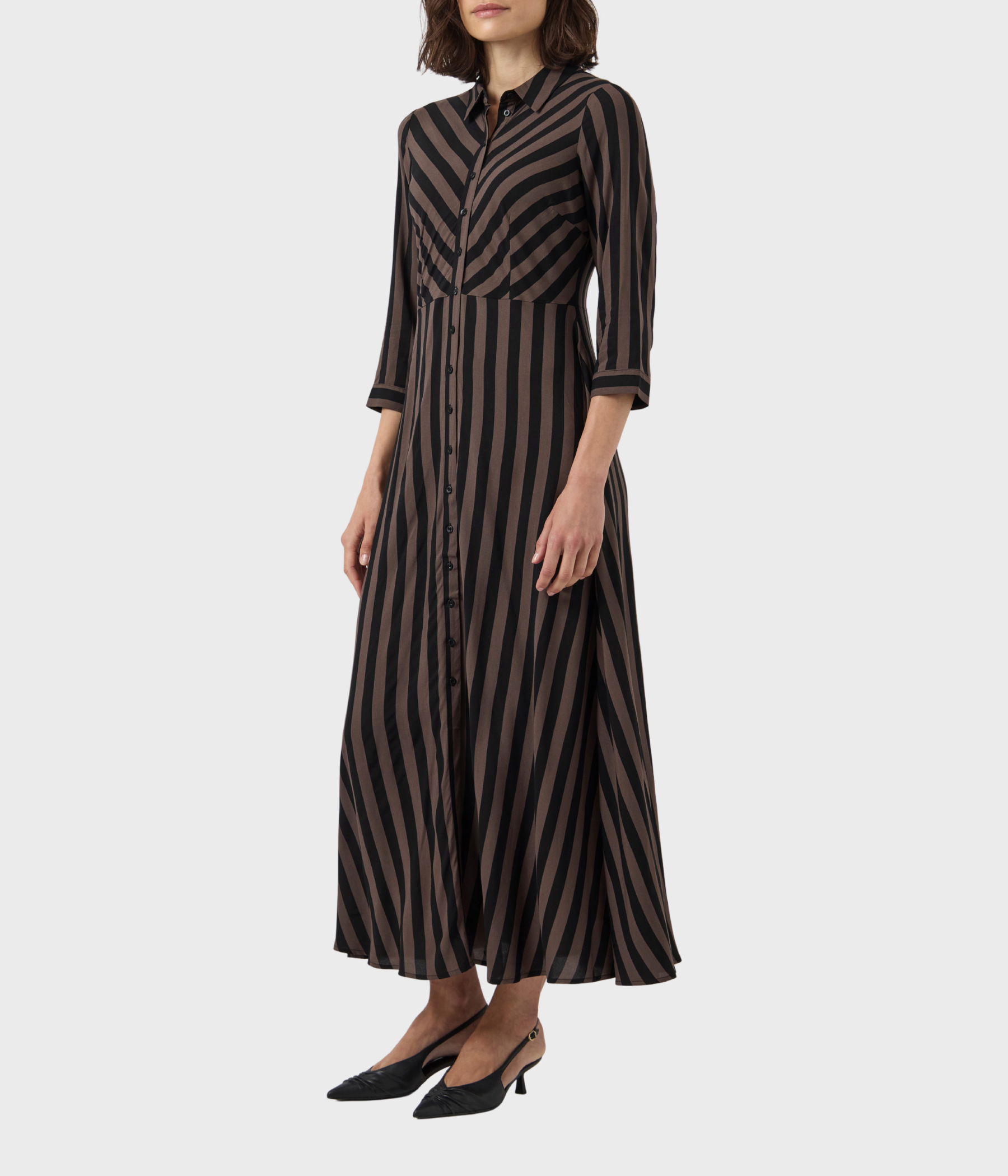 YASSAVANNA LONG SHIRT DRESS S. NOOS (Chocolate brown/ stripes black)