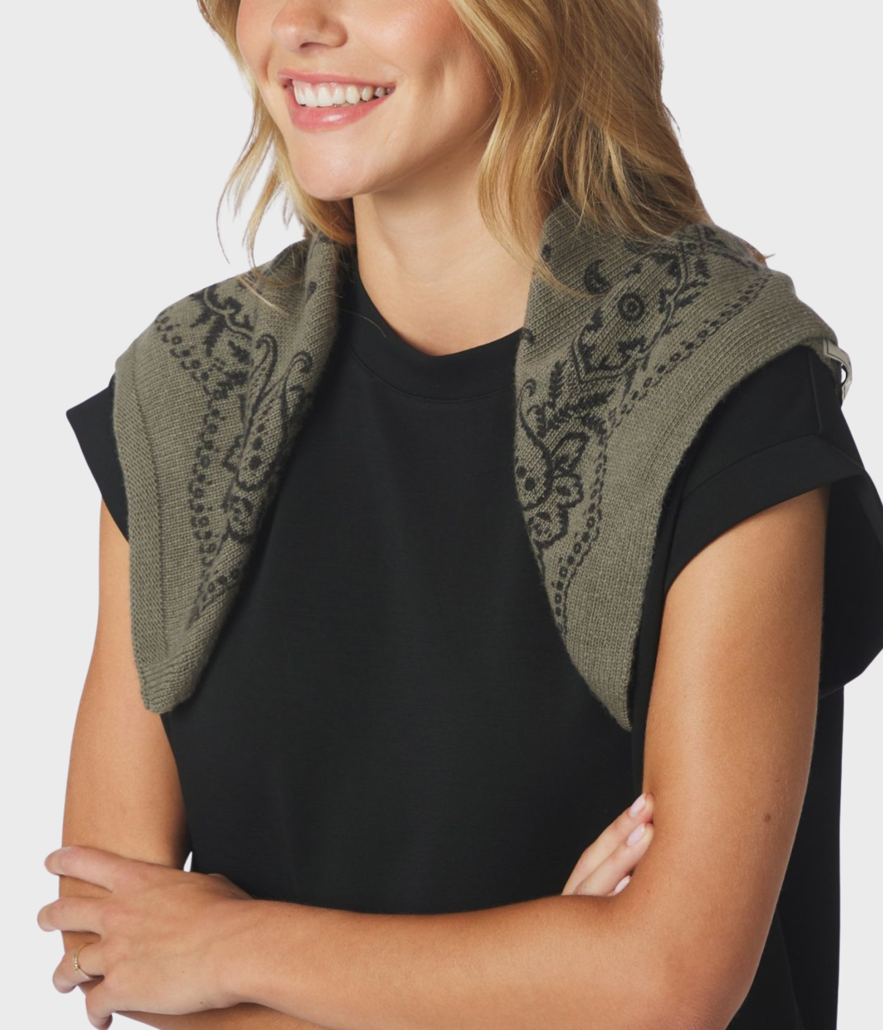 Adelina Paisley Knit Scarf (151 Army)