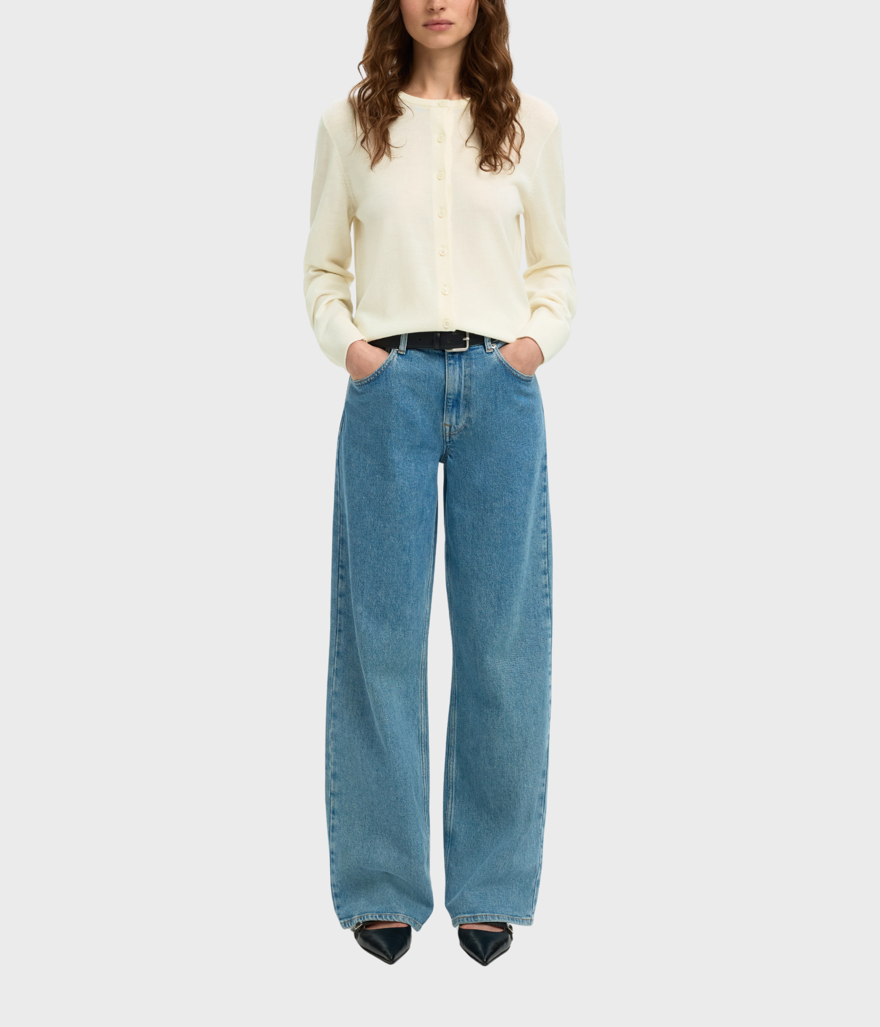 SLFTHEA LS KNIT MERINO CARDIGAN NOOS (EGRET)