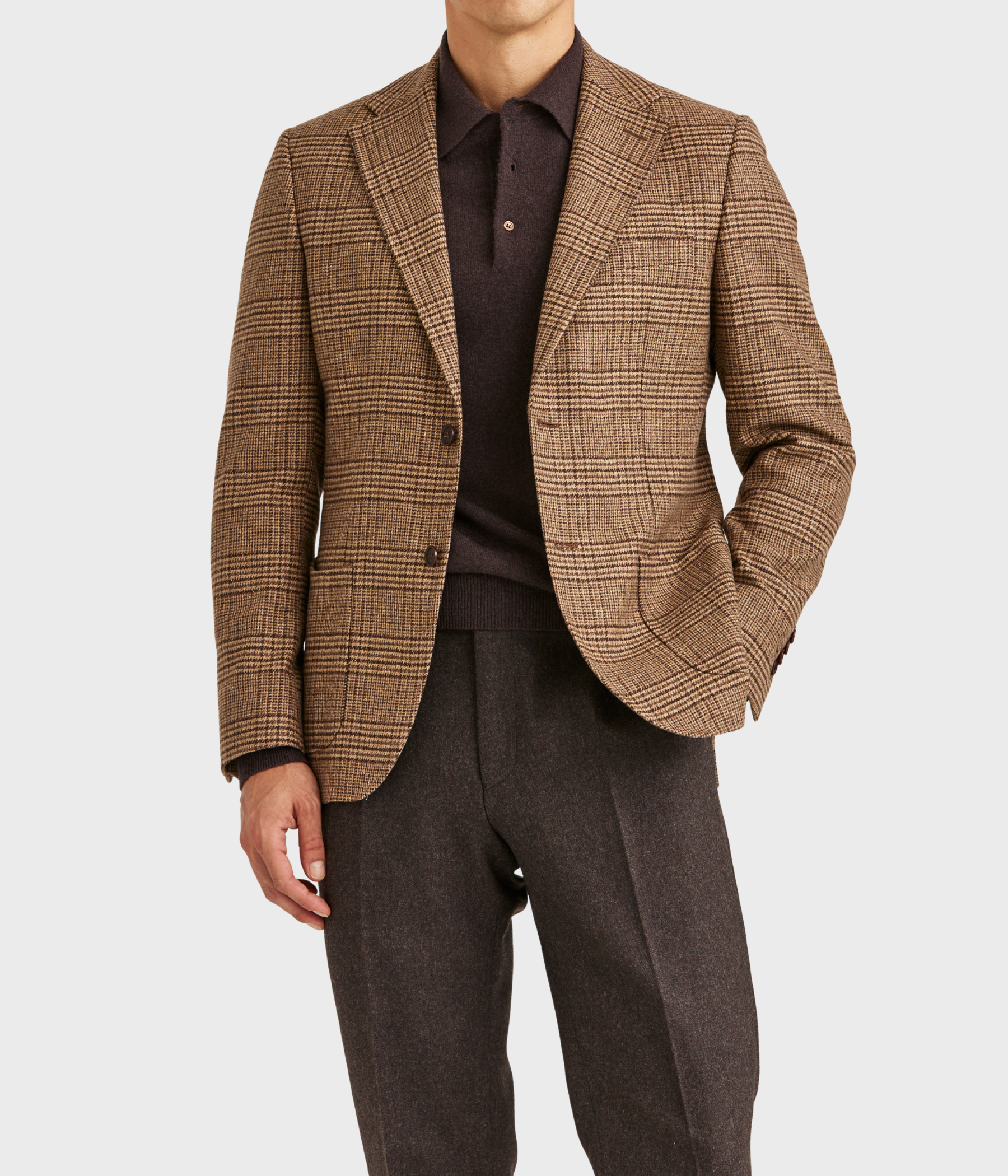 Wool Silk Check Jacket. (80 Brown)