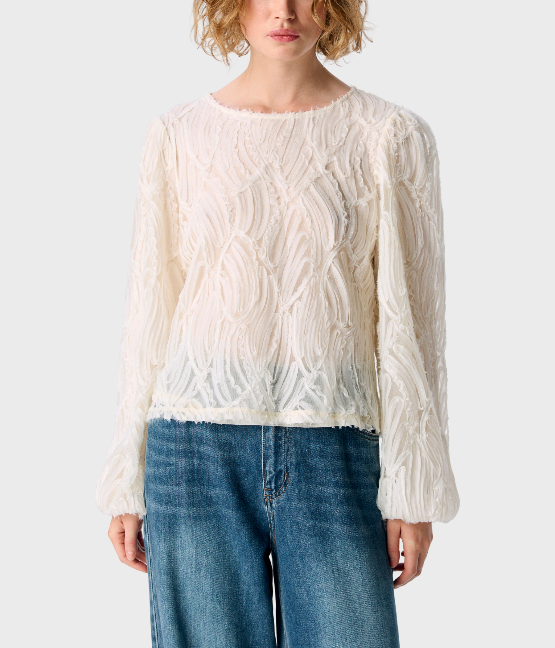 OBJLUCIE L/S RE O-NECK TOP NOOS. (White Sand)