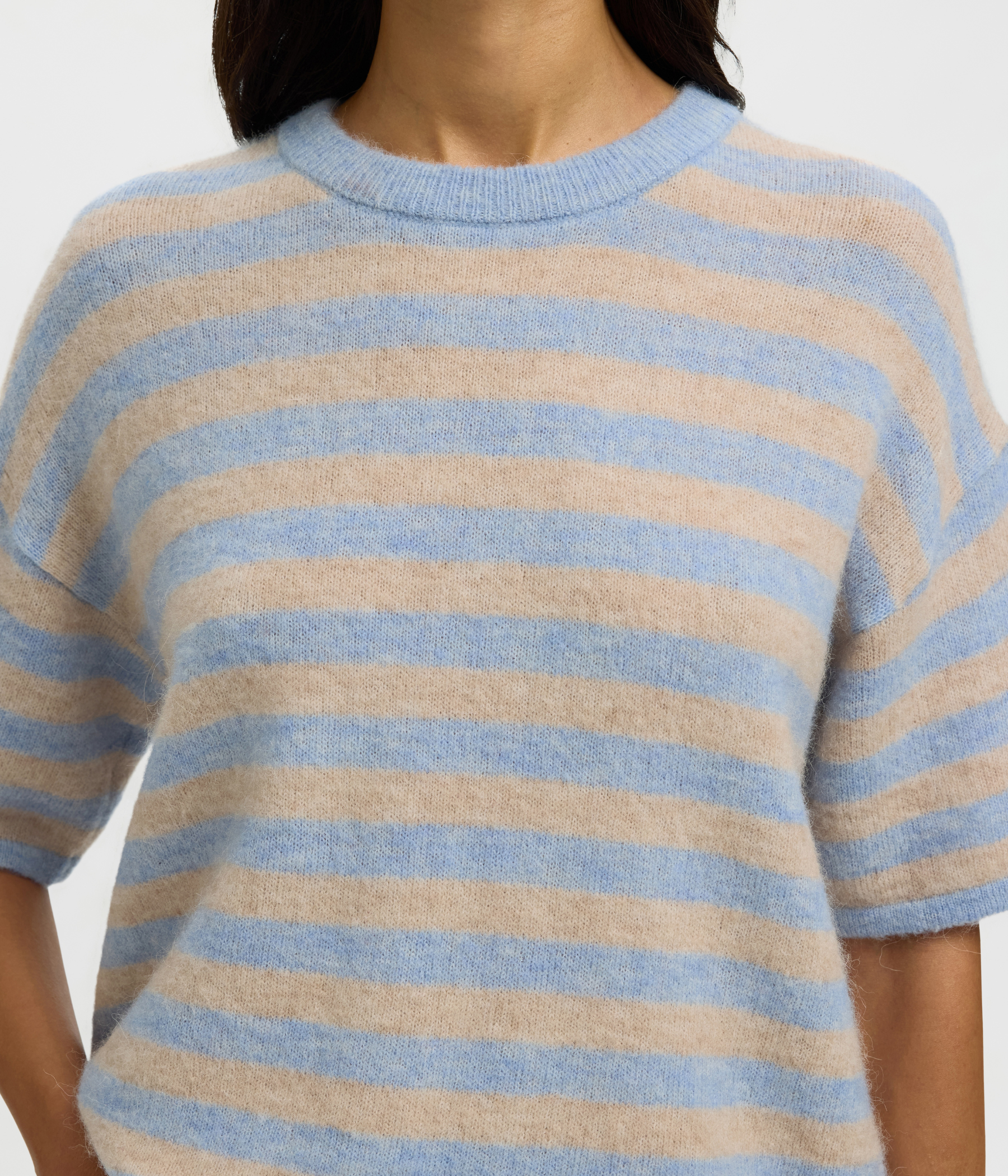 SLFLULU 2/4 KNIT O-NECK NOOS (Cashmere Blue Stripes:BIRCH) - D.O. Design Only