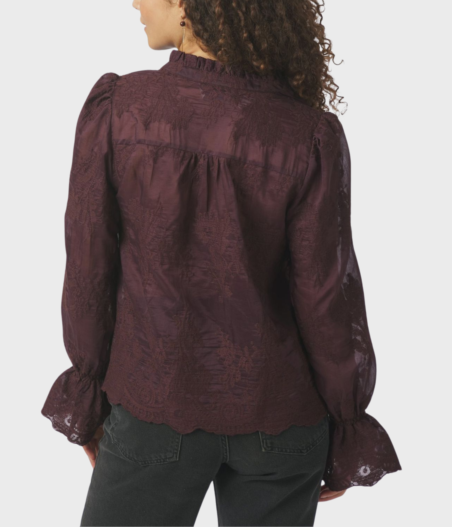 Amara Big Embroidery Blouse (Burgundy)