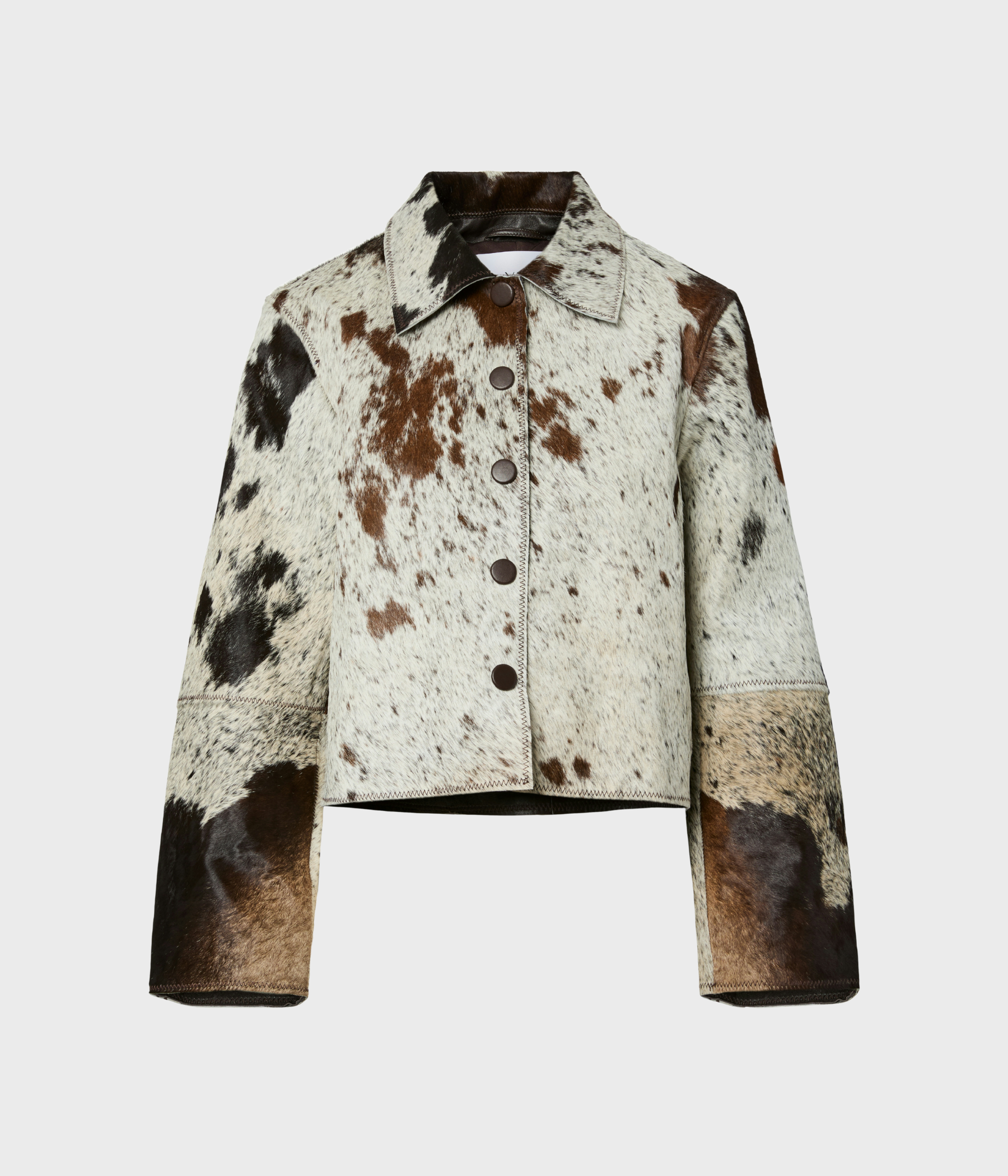 YASCAROLINE LS COW LEATHER JACKET - D2D. (Chocolate Brown AOP:Cow Print)