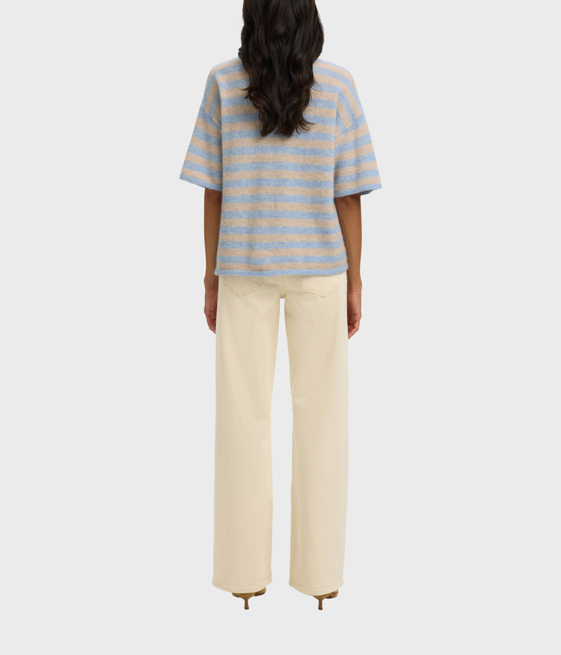 SLFLULU 2/4 KNIT O-NECK NOOS (Cashmere Blue Stripes:BIRCH) - D.O. Design Only