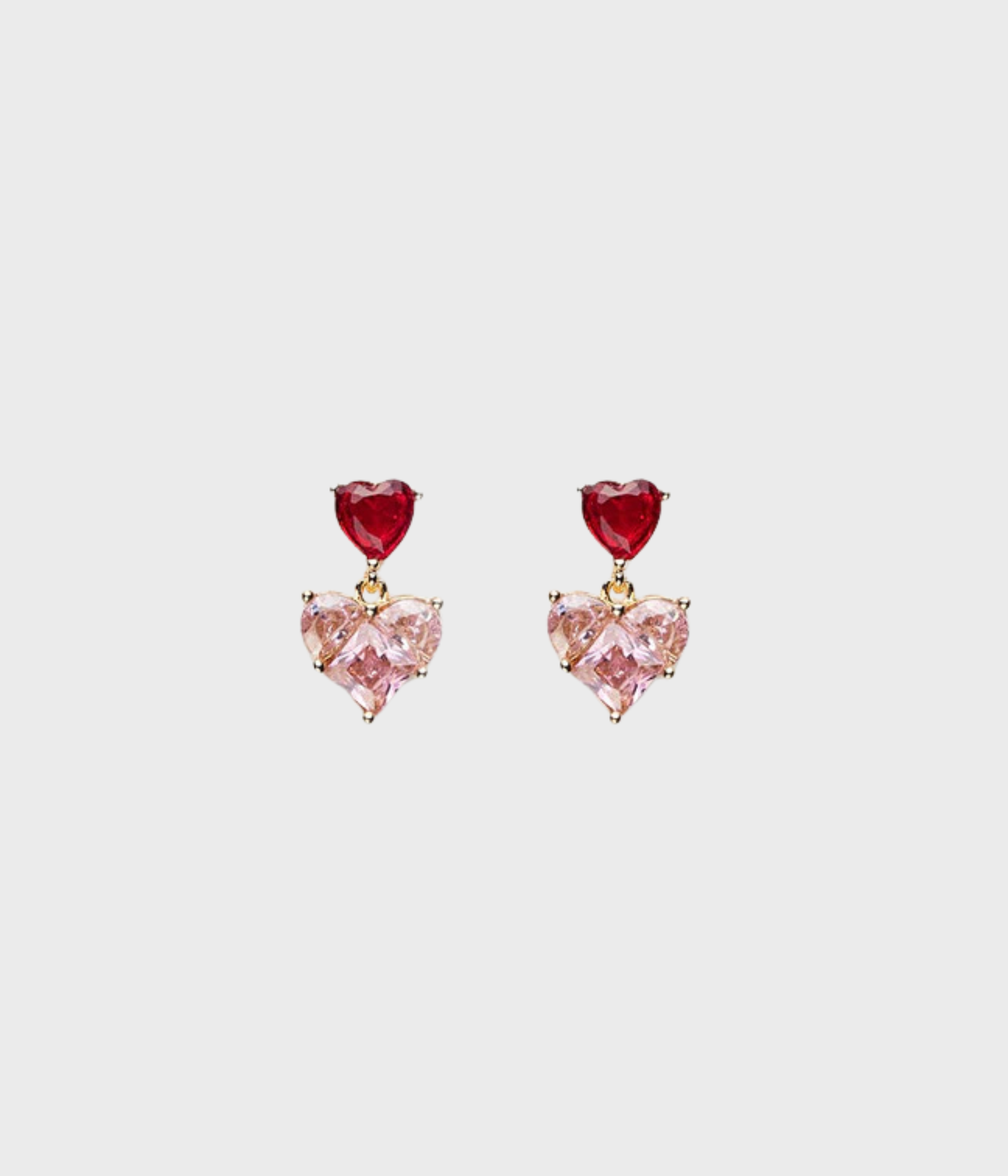Heart Earrings Pink-Red Cz (Pink-Red cz)
