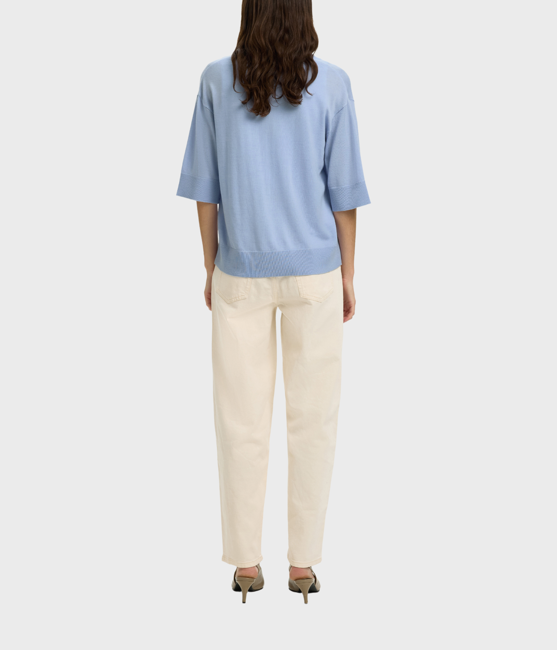 SLFTHEA SS KNIT MERINO V-NECK NOOS (CASHMERE BLUE)