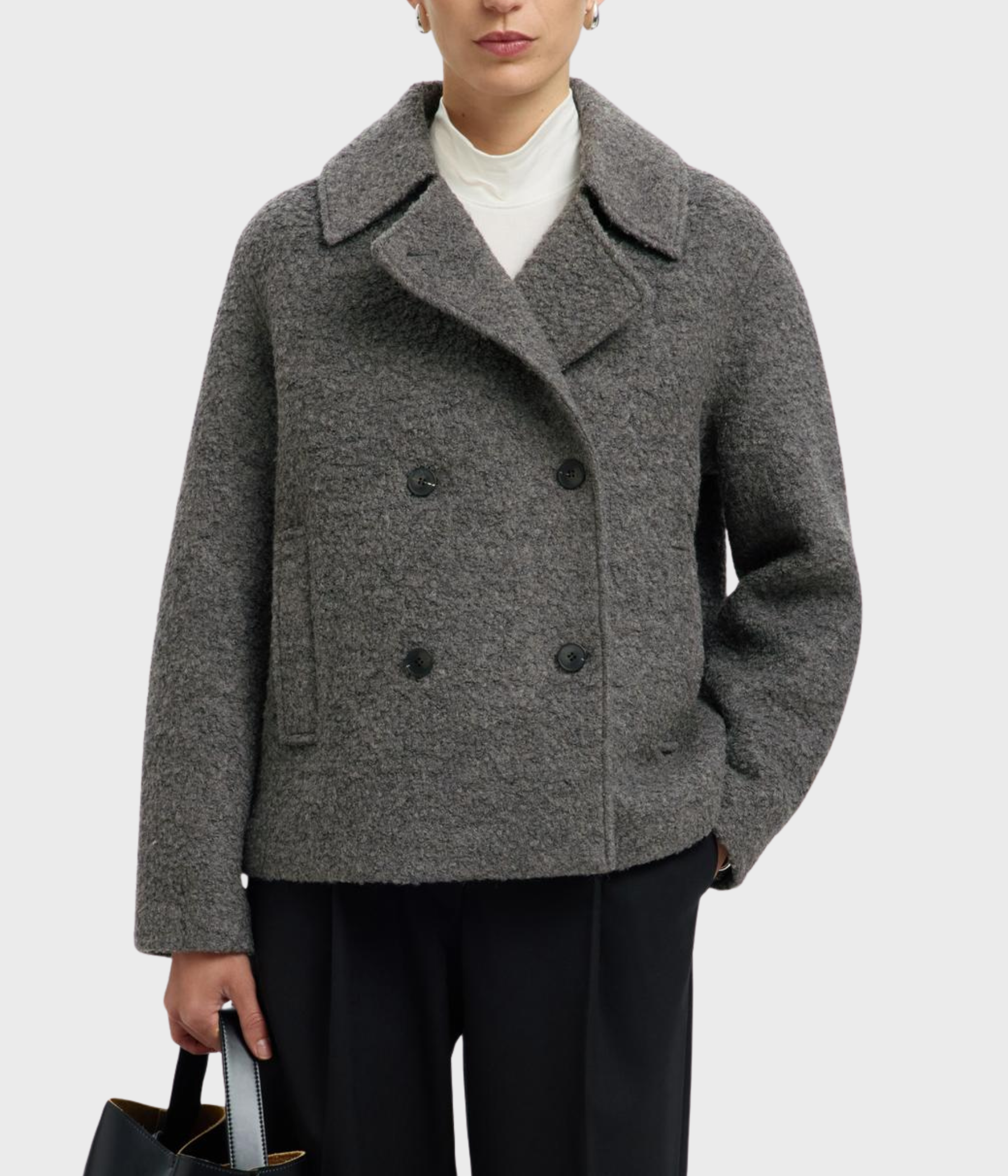 SLFALMA BOUCLE WOOL BLEND JACKET NOOS (Medium Grey Melange Detail:MELANGE)