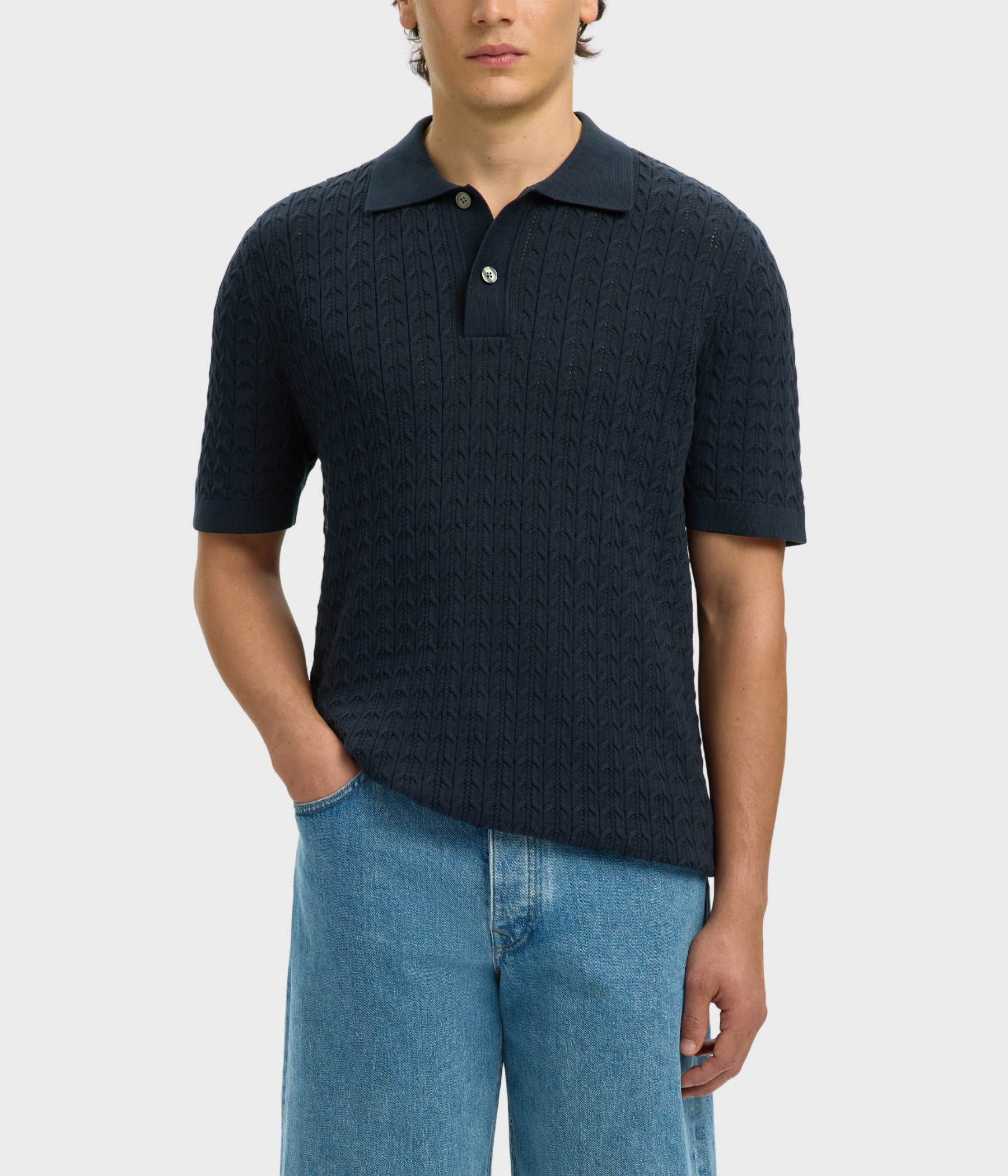 SLHMATTIS SS KNIT NEW CABLE POLO (Sky Captain) - D.O. Design Only