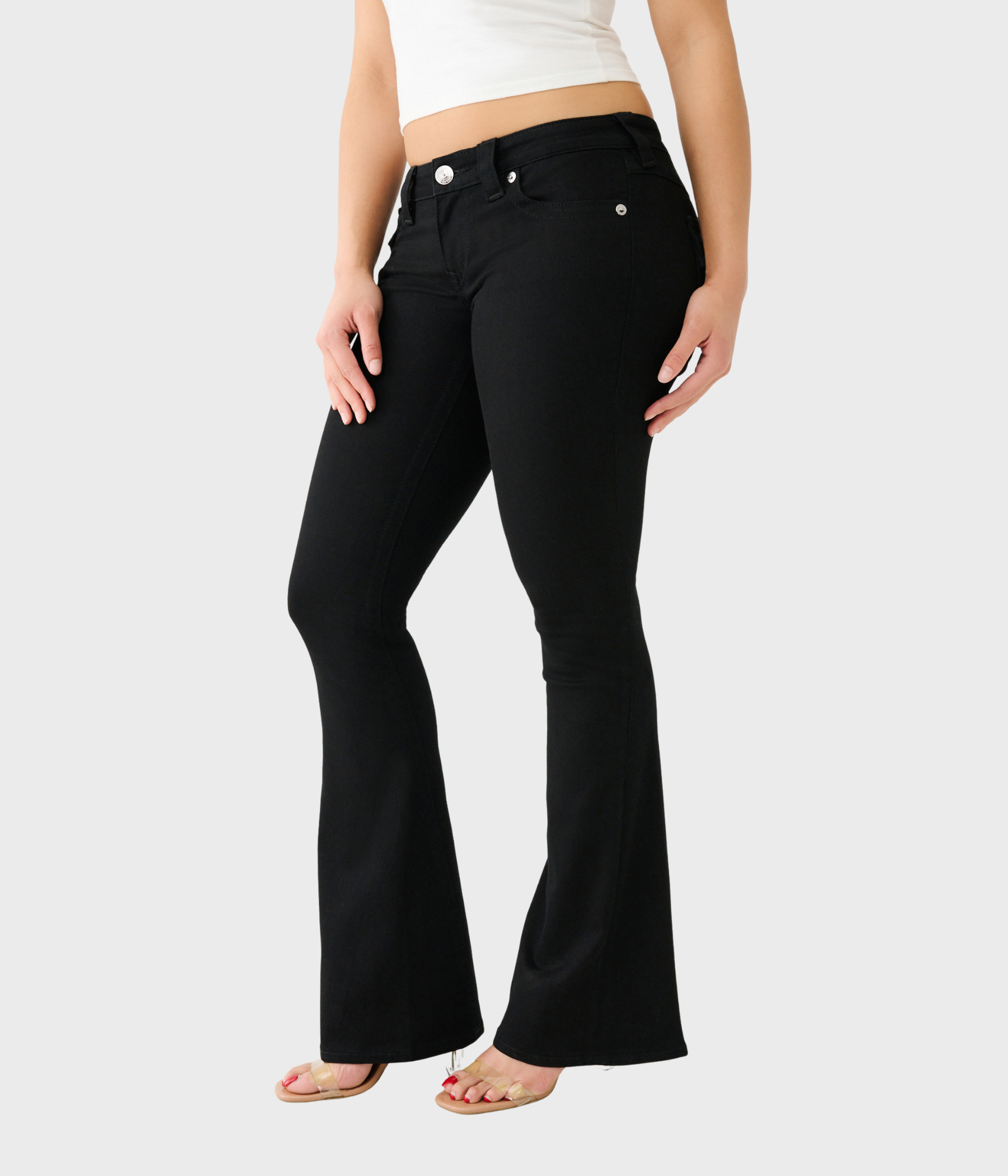 JOEY LOW RISE FLARE. (BLACK BODY RINSE)