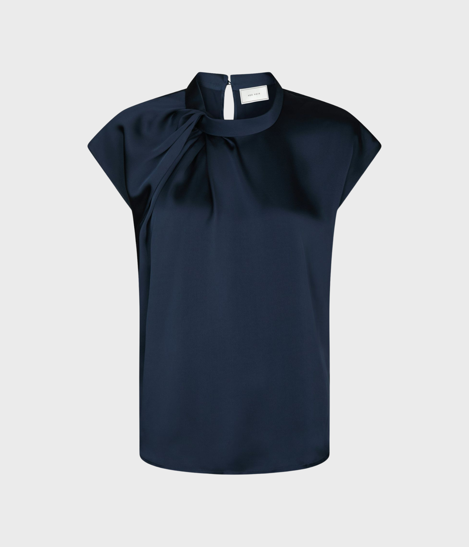 Fleur Drapy Satin Blouse. (Navy)