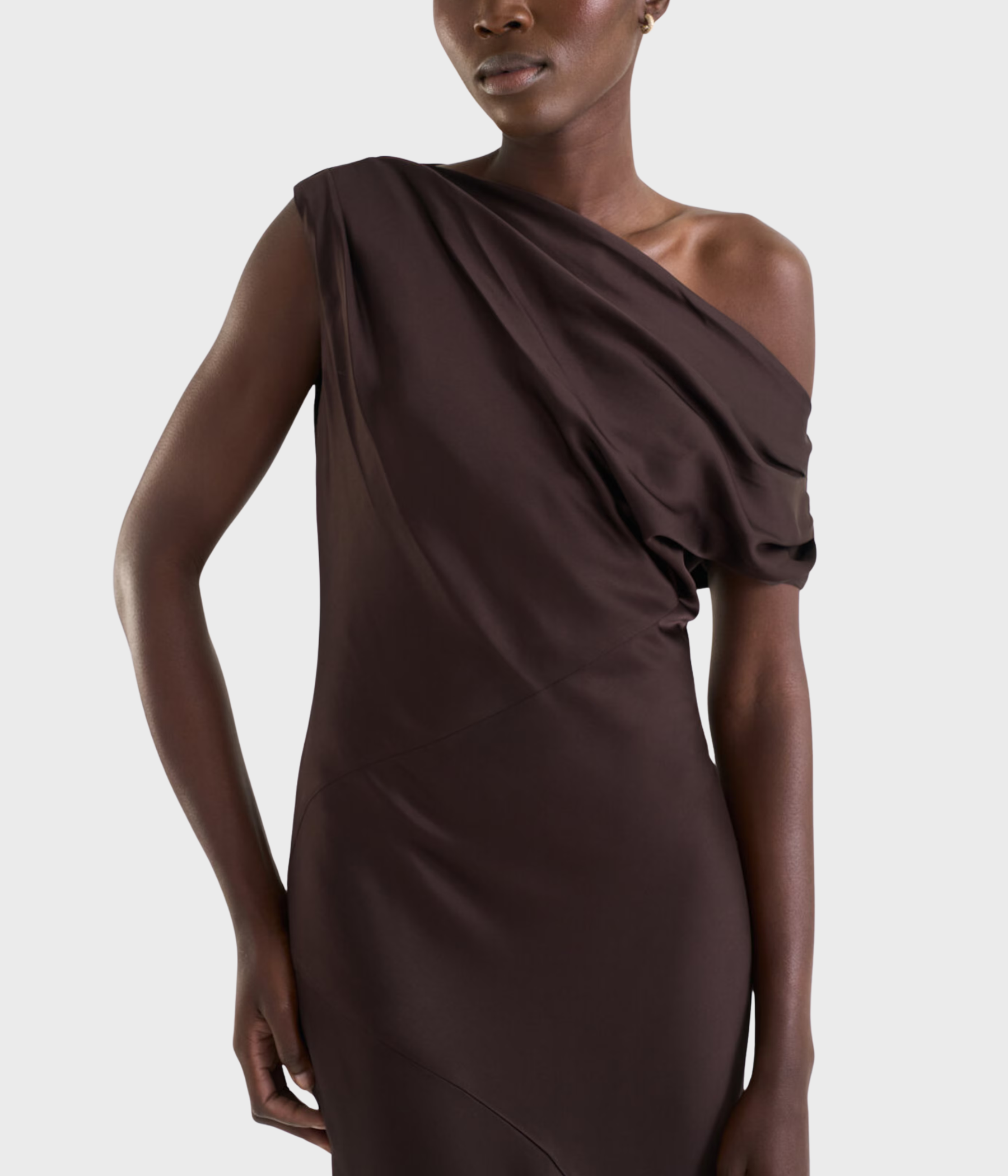 Vanessa Satin Dress (MOCHA BROWN)