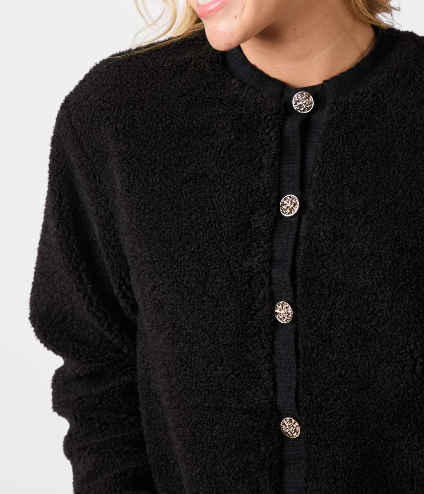 Limo Fluffy Knit Cardigan (100 Black)