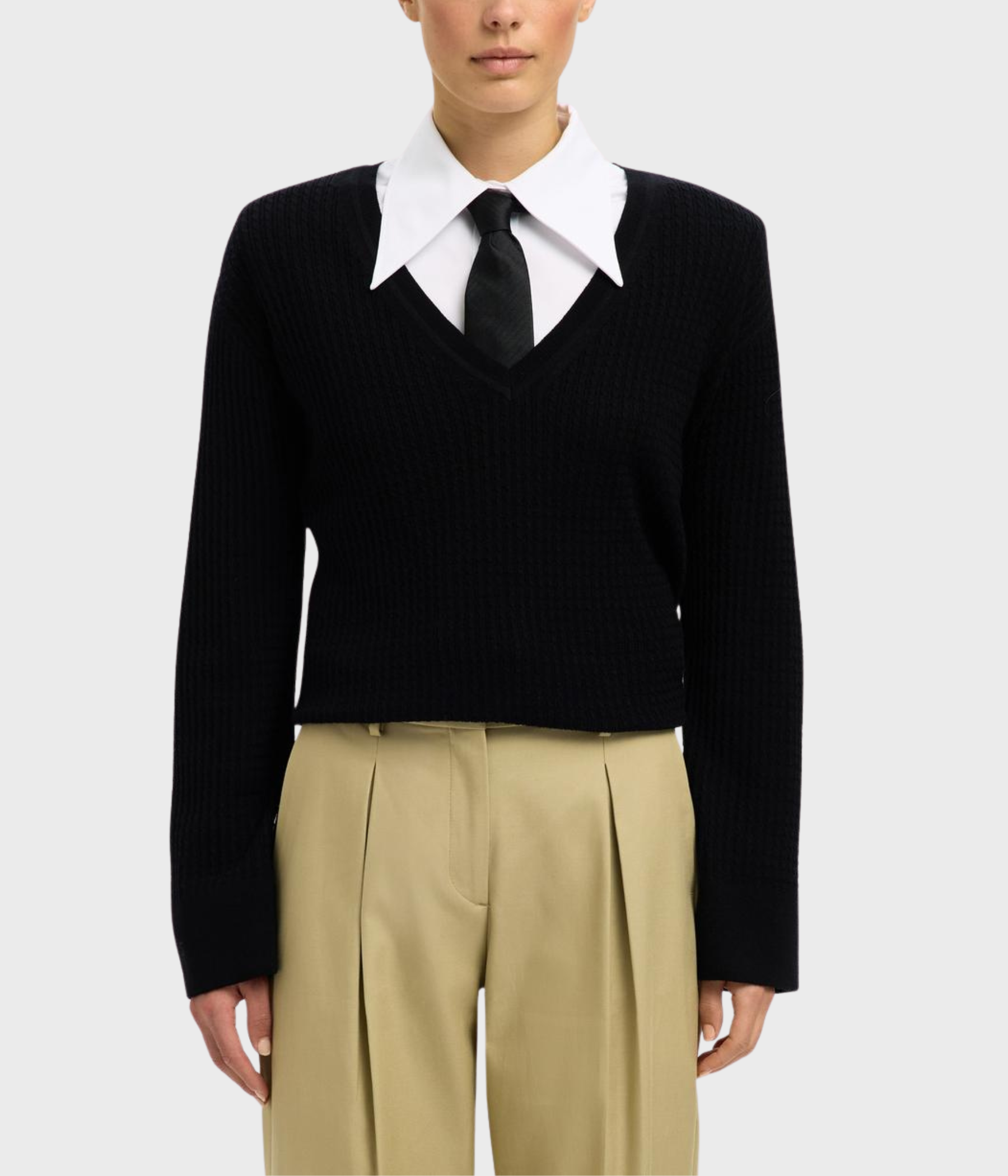 SLFTHEA LS KNIT MERINO DEEP V-NECK (Black)