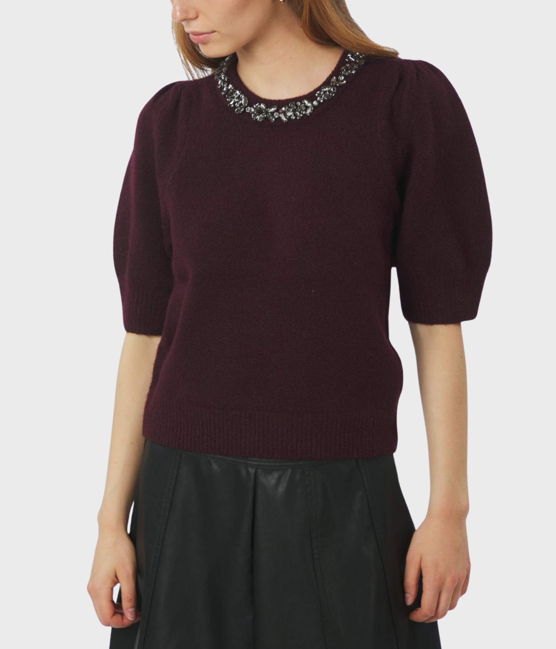 Maia Stone Knit Blouse. (682 Wine)