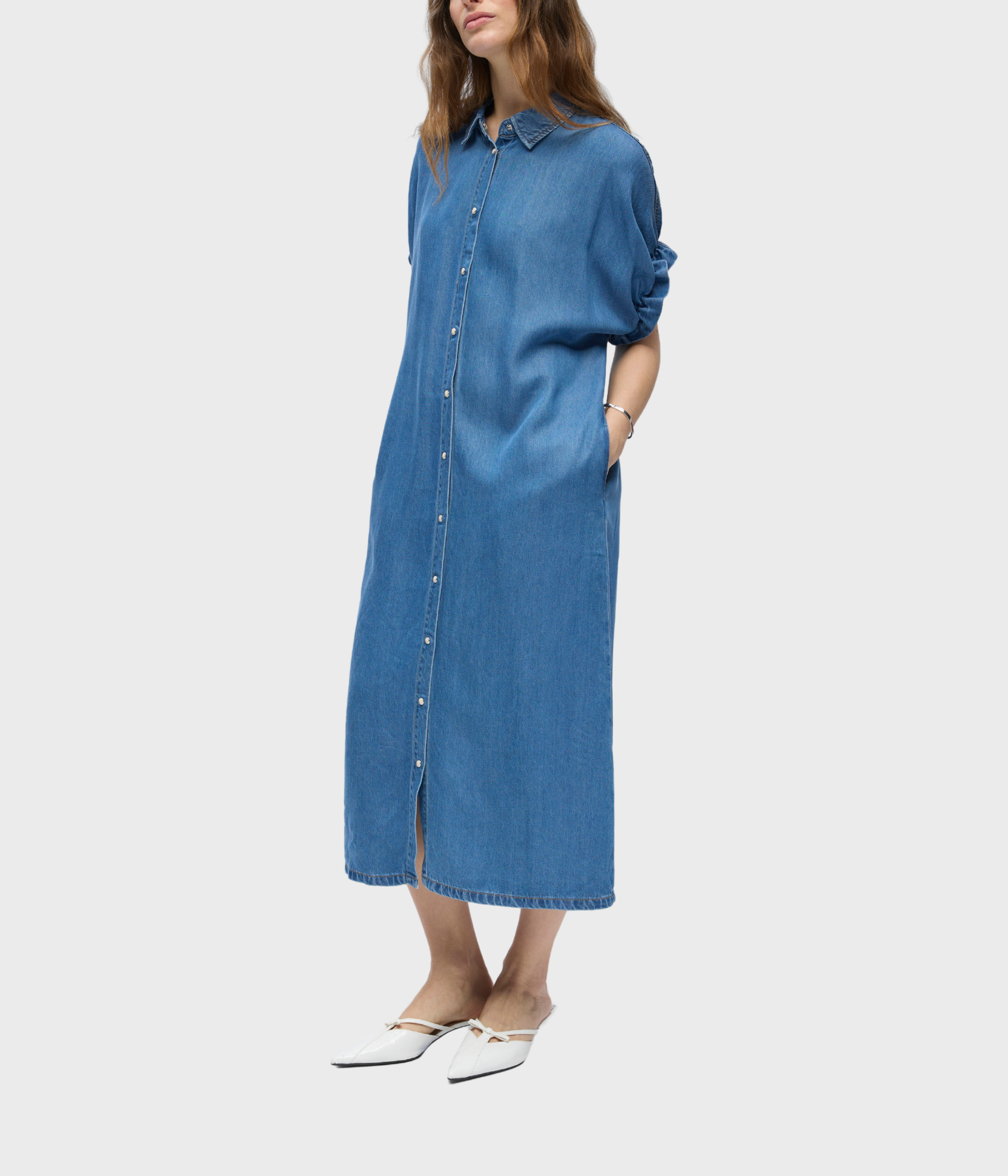 Objframe Tiana 2/4 Lo Denim Dress Div (Medium Blue Denim)