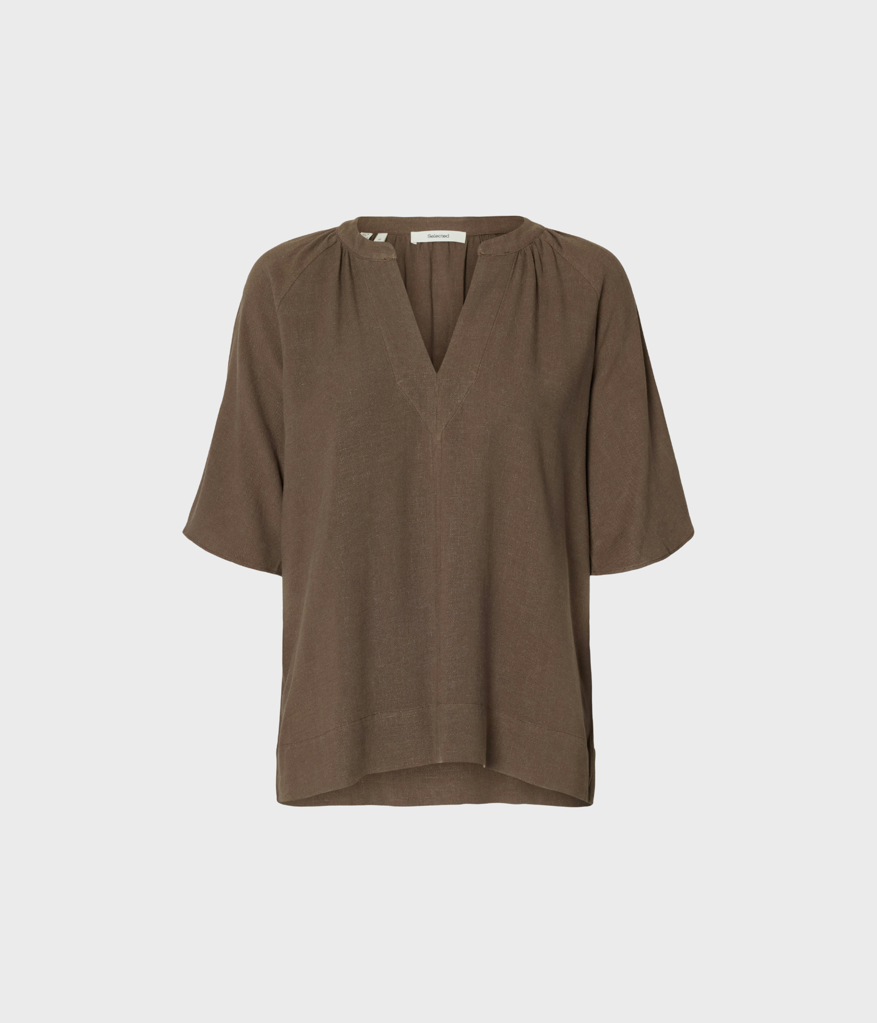 SLFVIVA 2/4 V-NECK LINEN BLEND TOP NOOS (CHOCOLATE CHIP) - D.O. Design Only