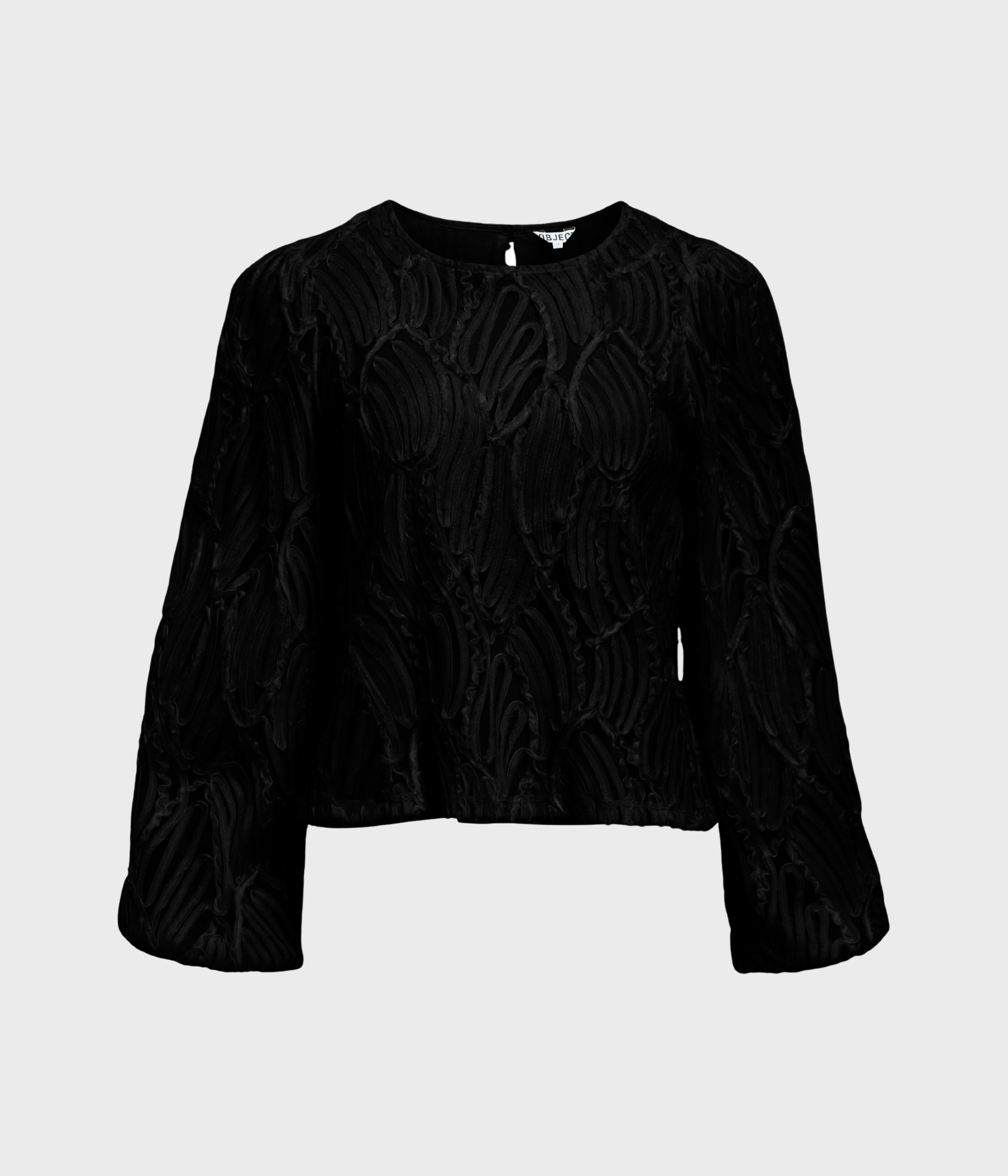 OBJLUCIE L/S RE O-NECK TOP NOOS. (Black)