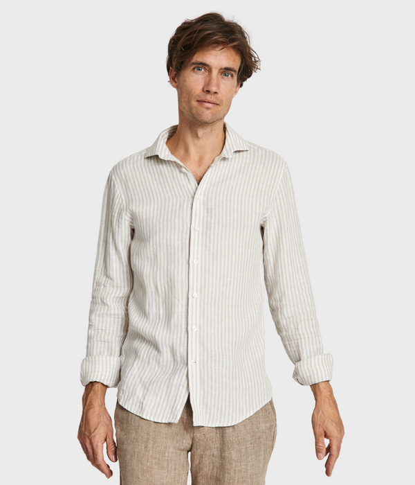 BS Sydney Casual Slim Fit Shirt (Sand/White)