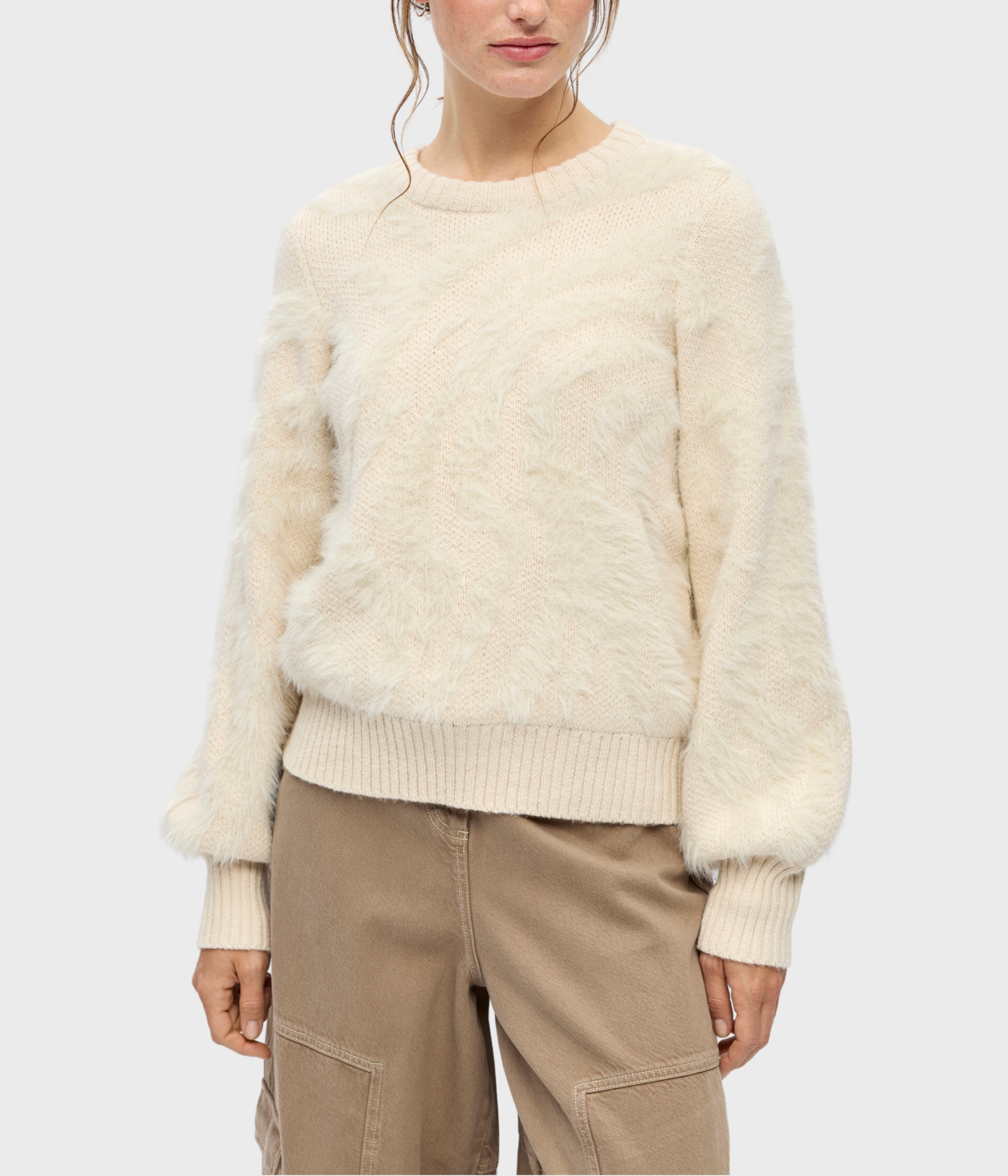 Objhollow L/S Re Knit Pullover Noos (Birch Pattern:Zebra)