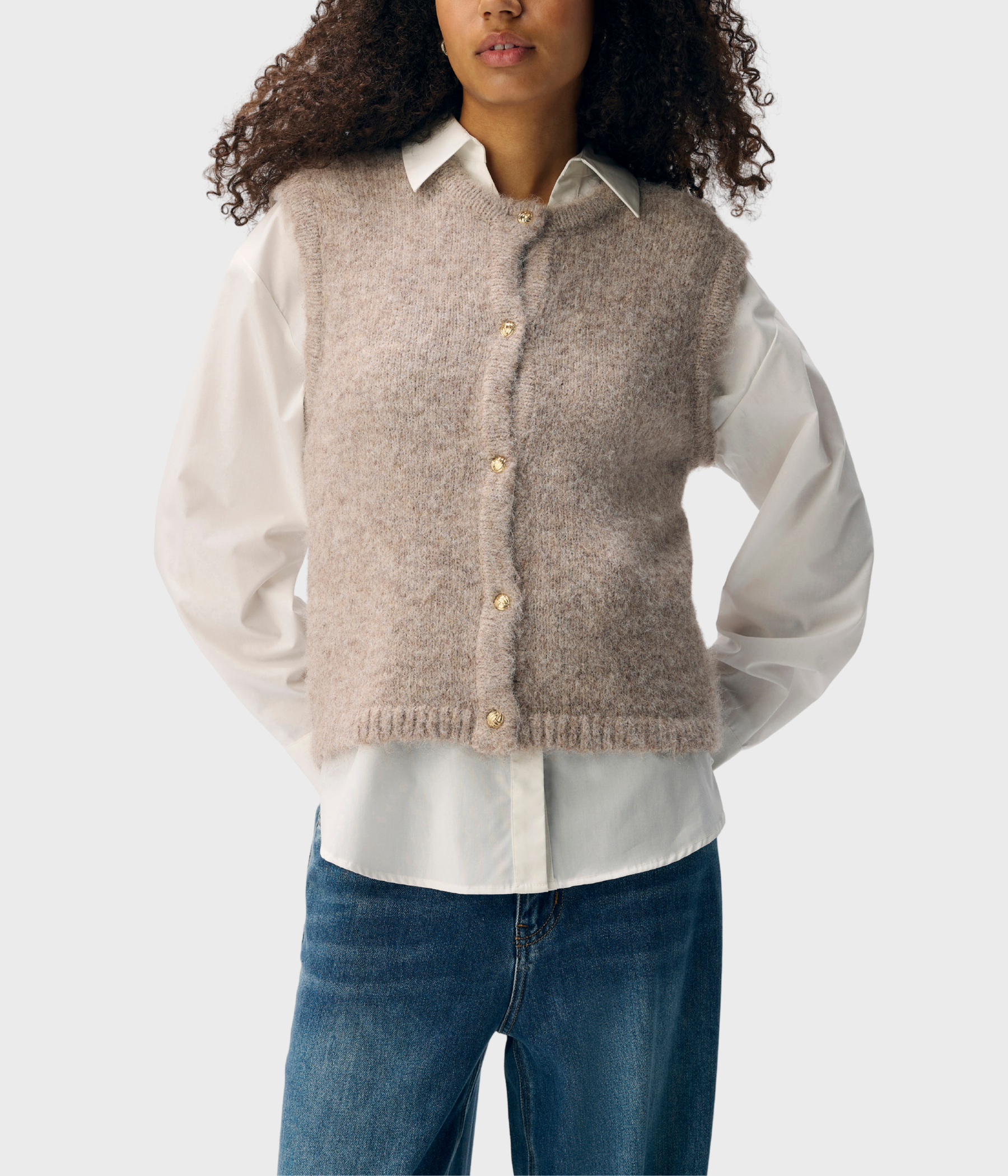 OBJSAGGIA RE KNIT VEST CARDIGAN NOOS. (Humus)