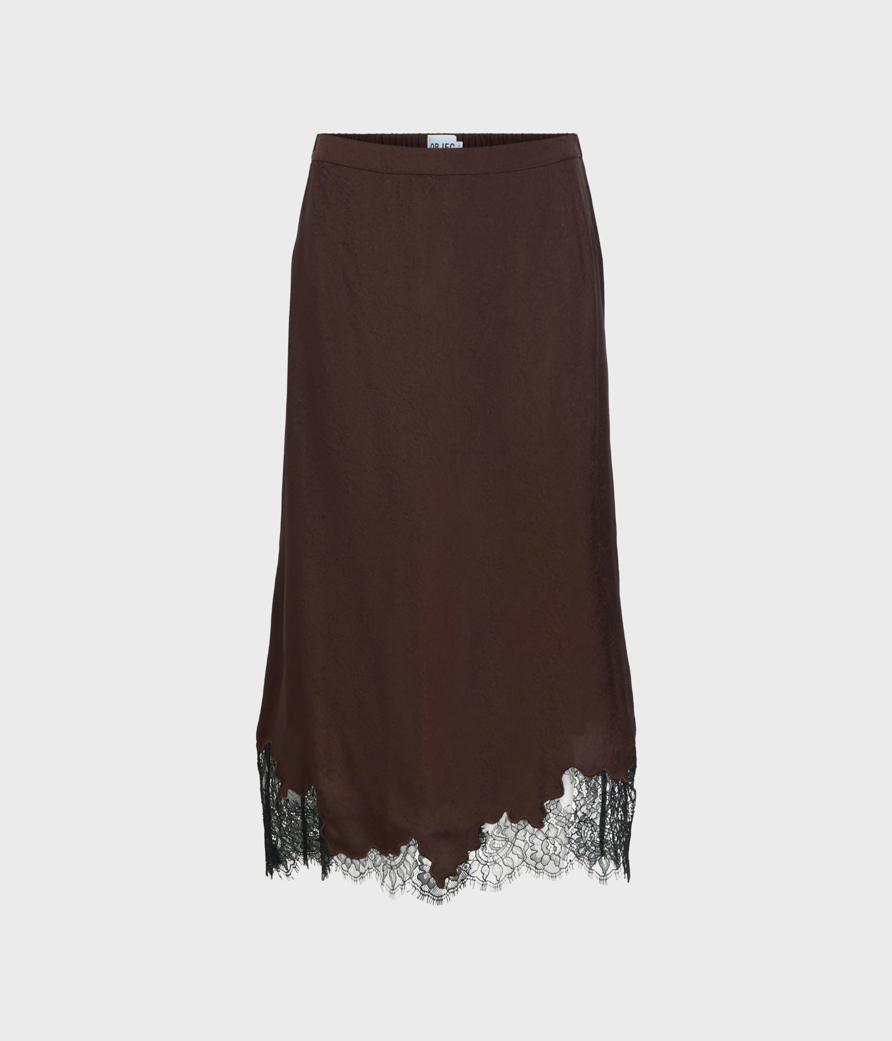 OBJDALME MW LONG LACE SKIRT E AW FAIR 25 (Seal Brown/ Detail:Black lace)