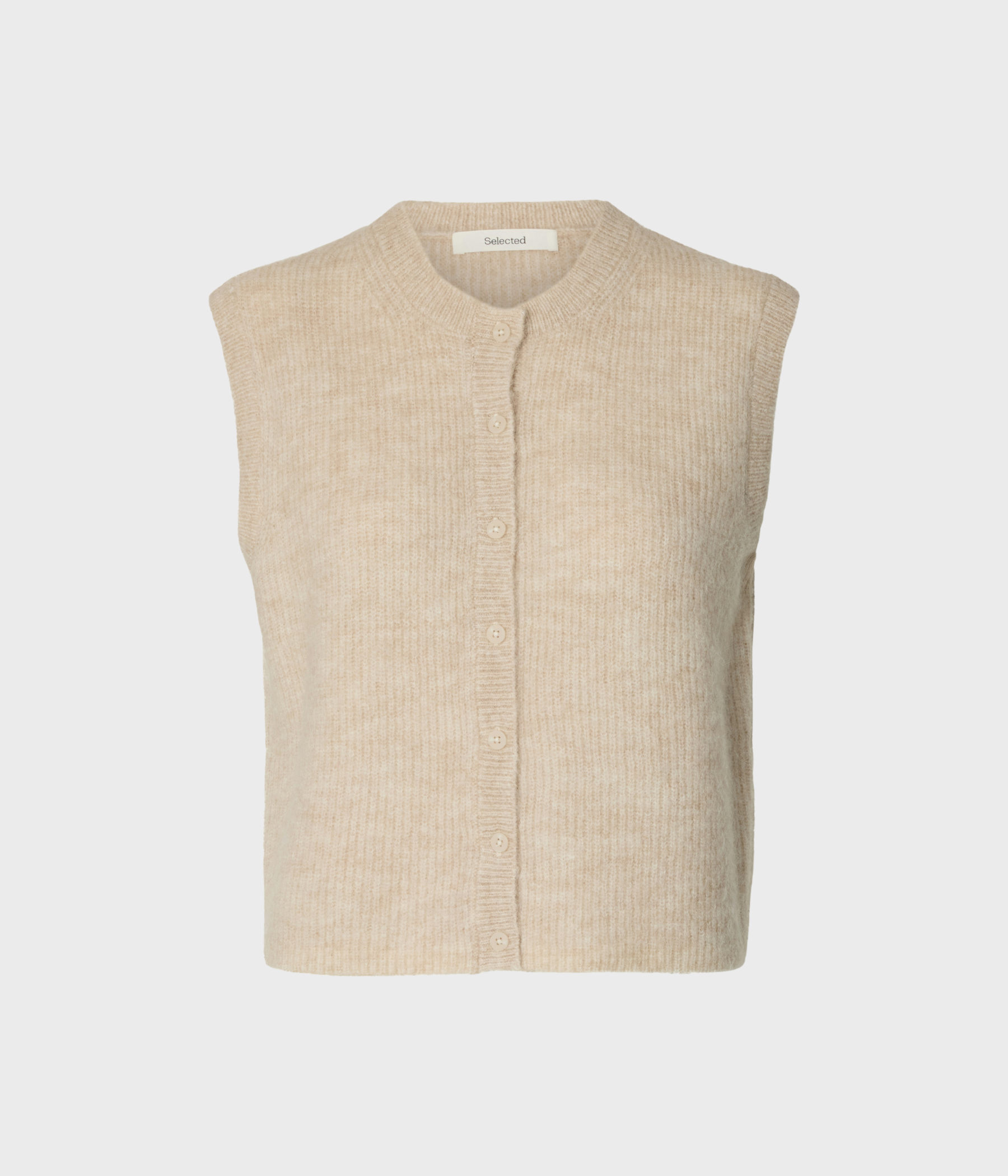 SLFLULU SL BUTTON O-NECK VEST NOOS (Birch Detail:MELANGE)