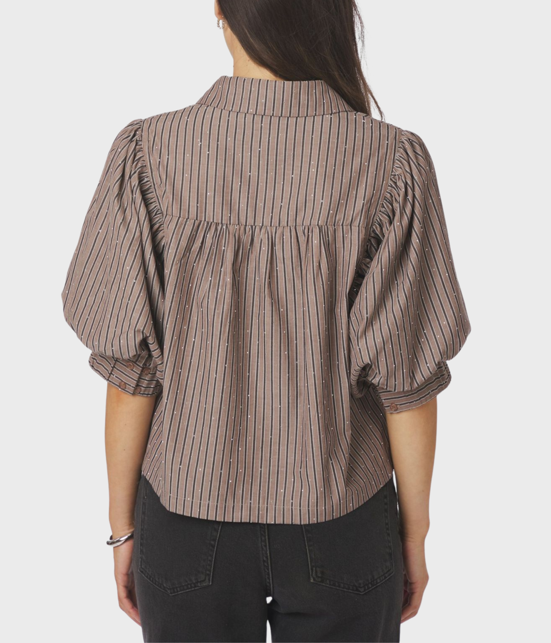Etta Soft Stripe Stone Shirt. (Brown)