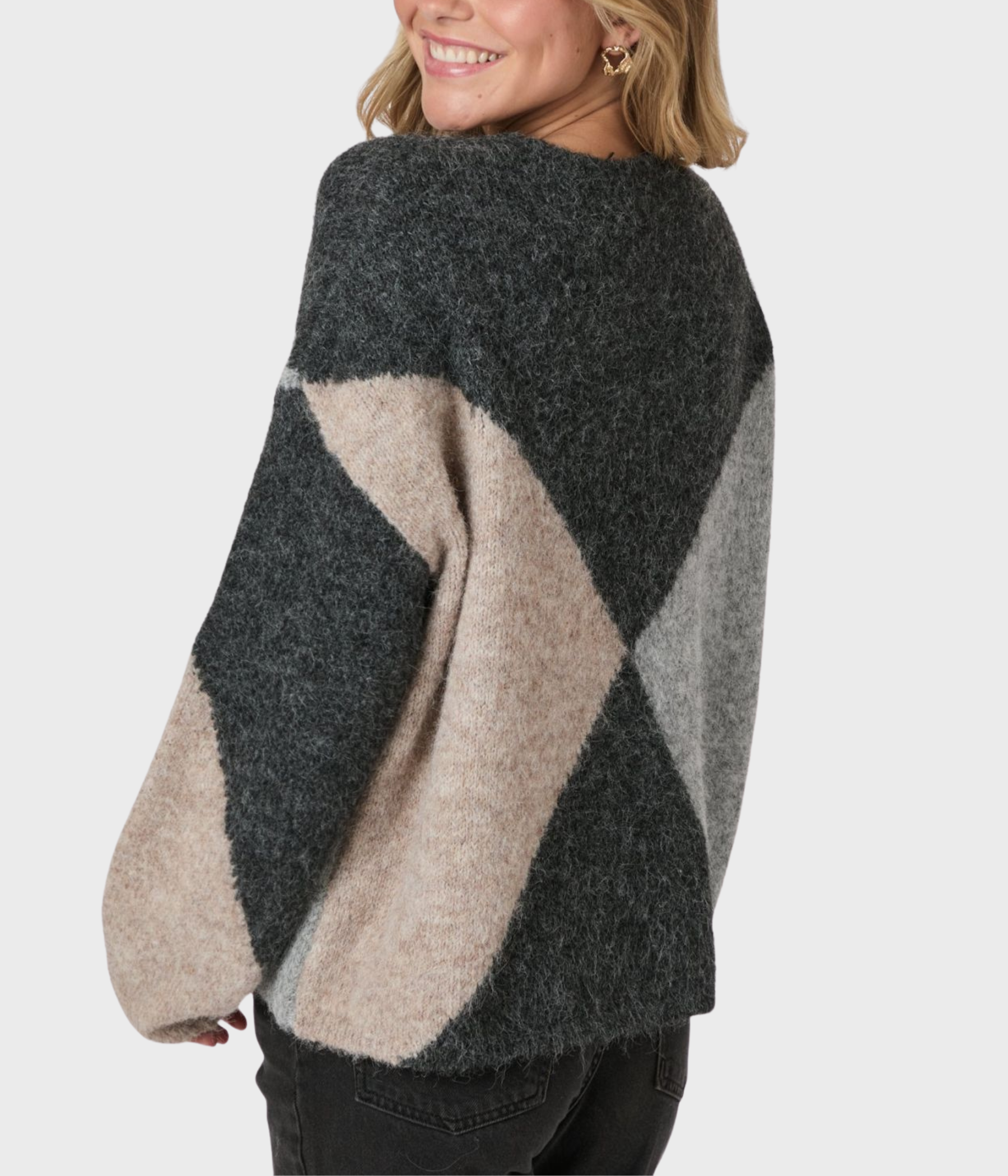 Inga Check Fluff Knit Blouse (Antracit)