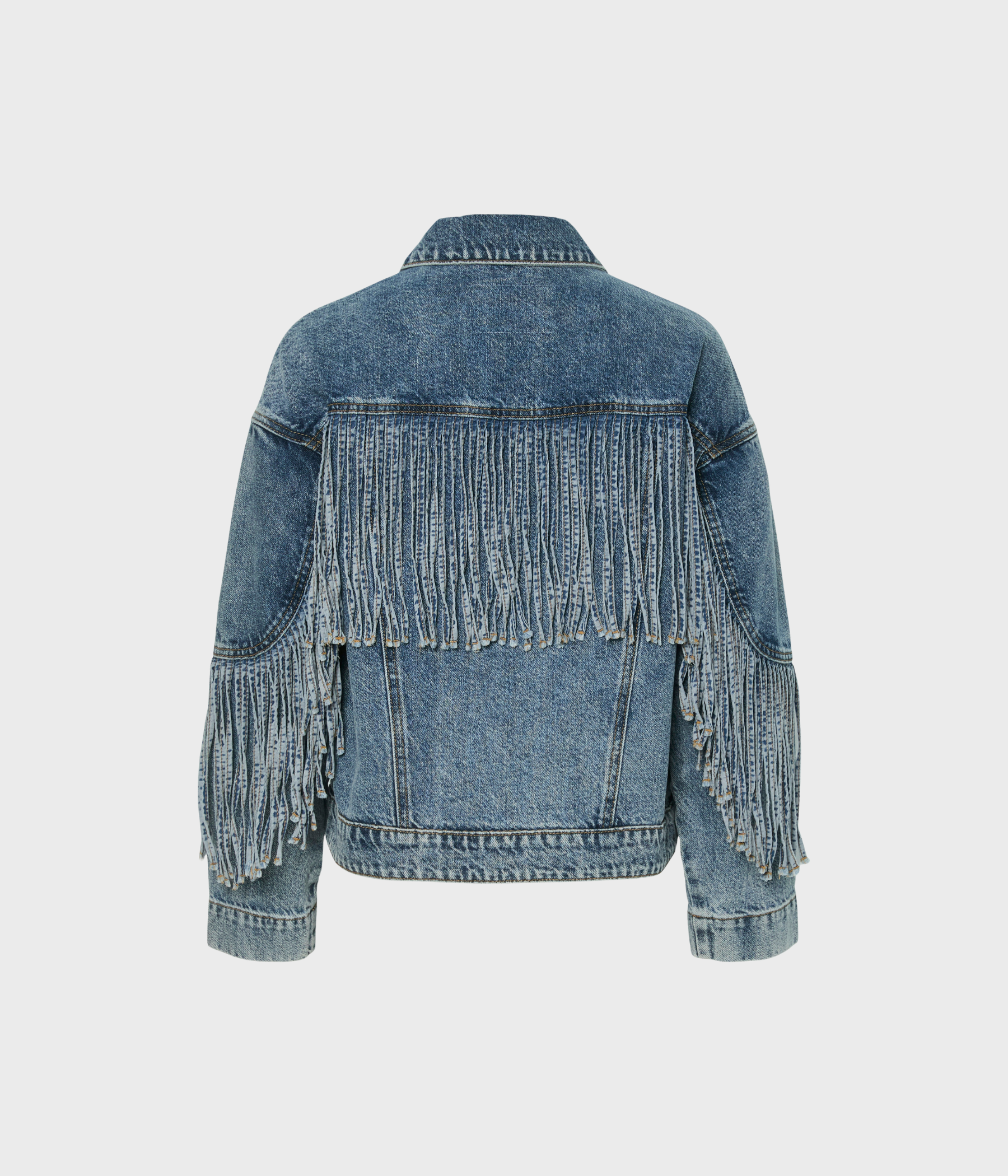 YASAIKO LS DENIM FRINGE JACKET - D2D (Medium Blue Denim)