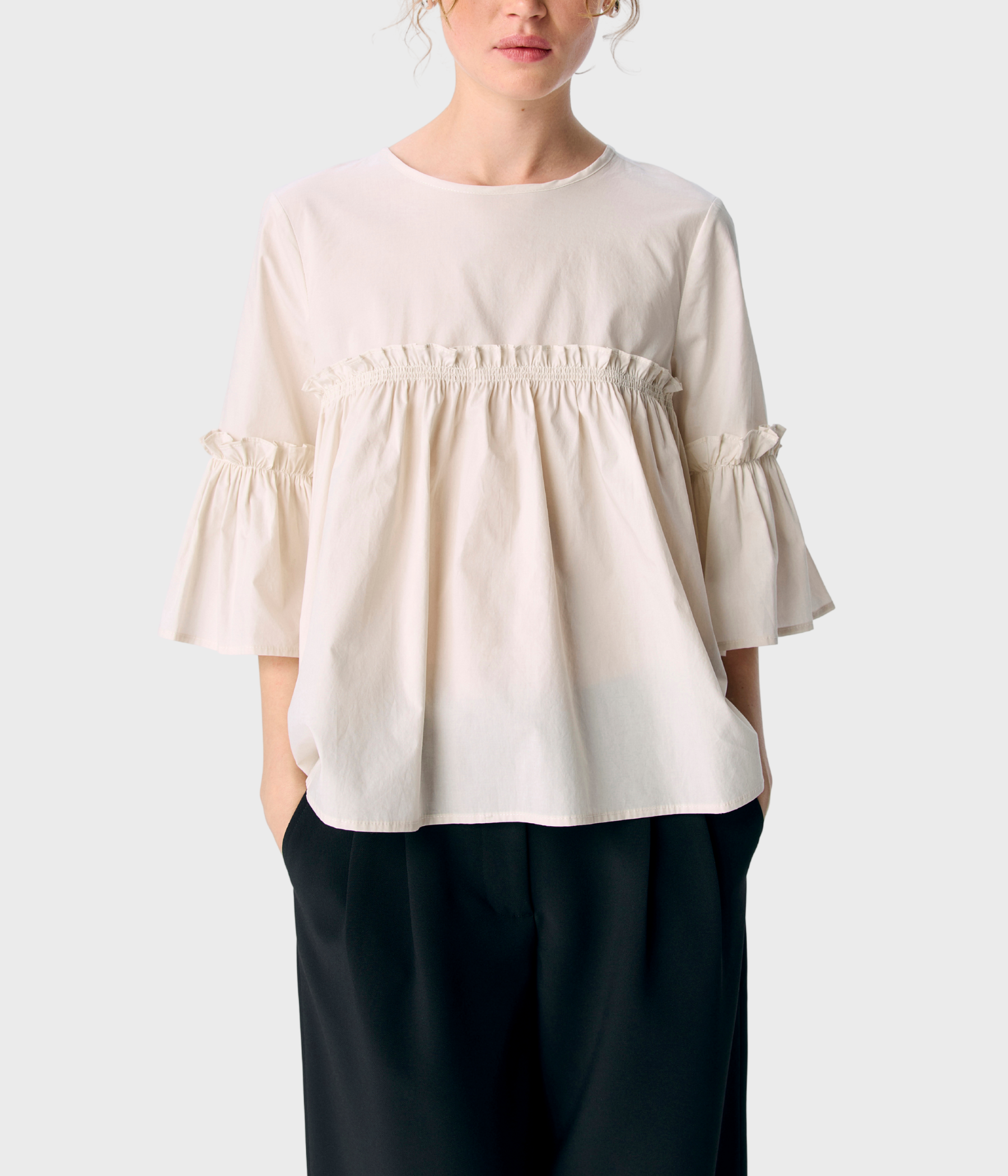 OBJIRA HOPE 3/4 RE O-NECK TOP 141 (White Sand)