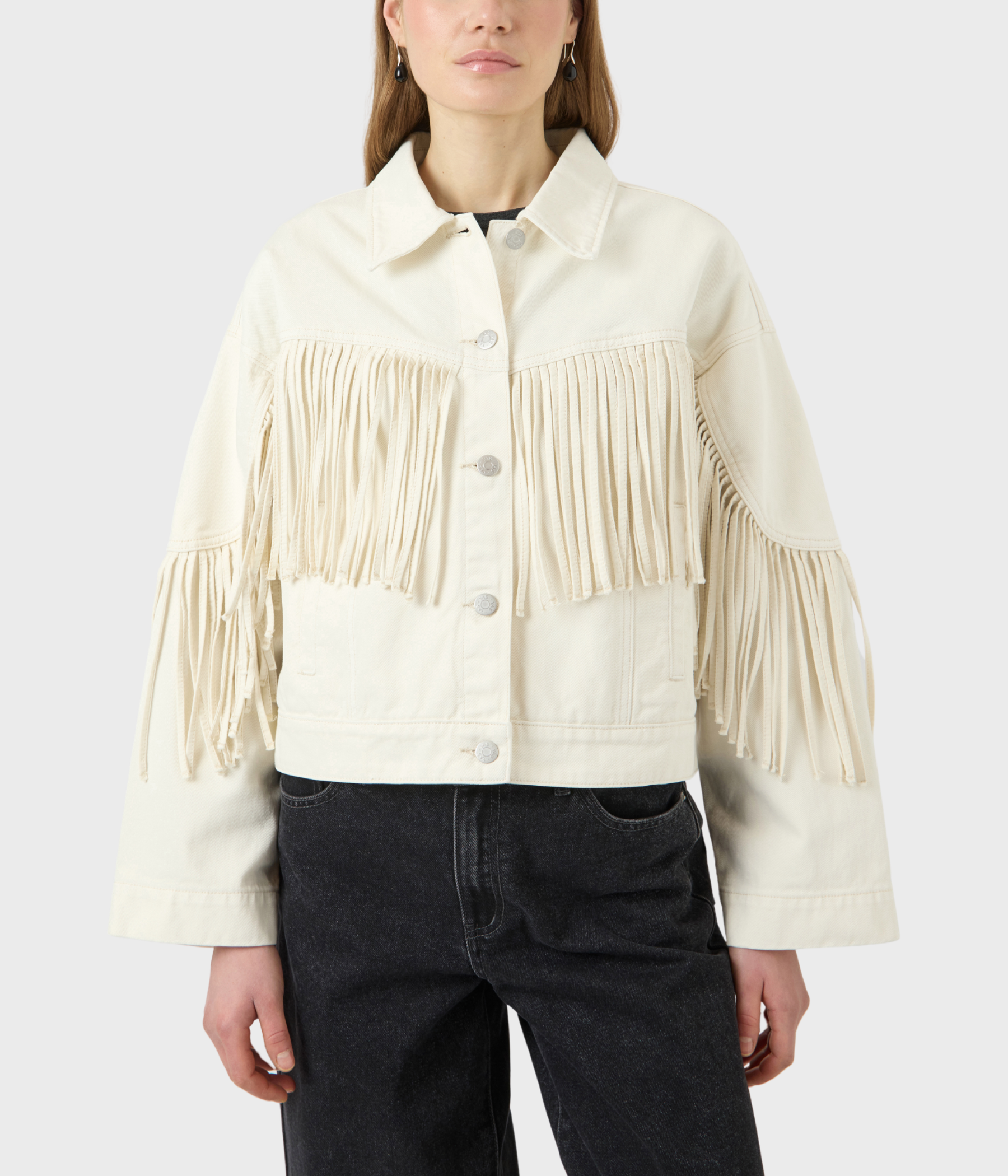 YASAIKO LS DENIM FRINGE JACKET SOLID (Ecru)